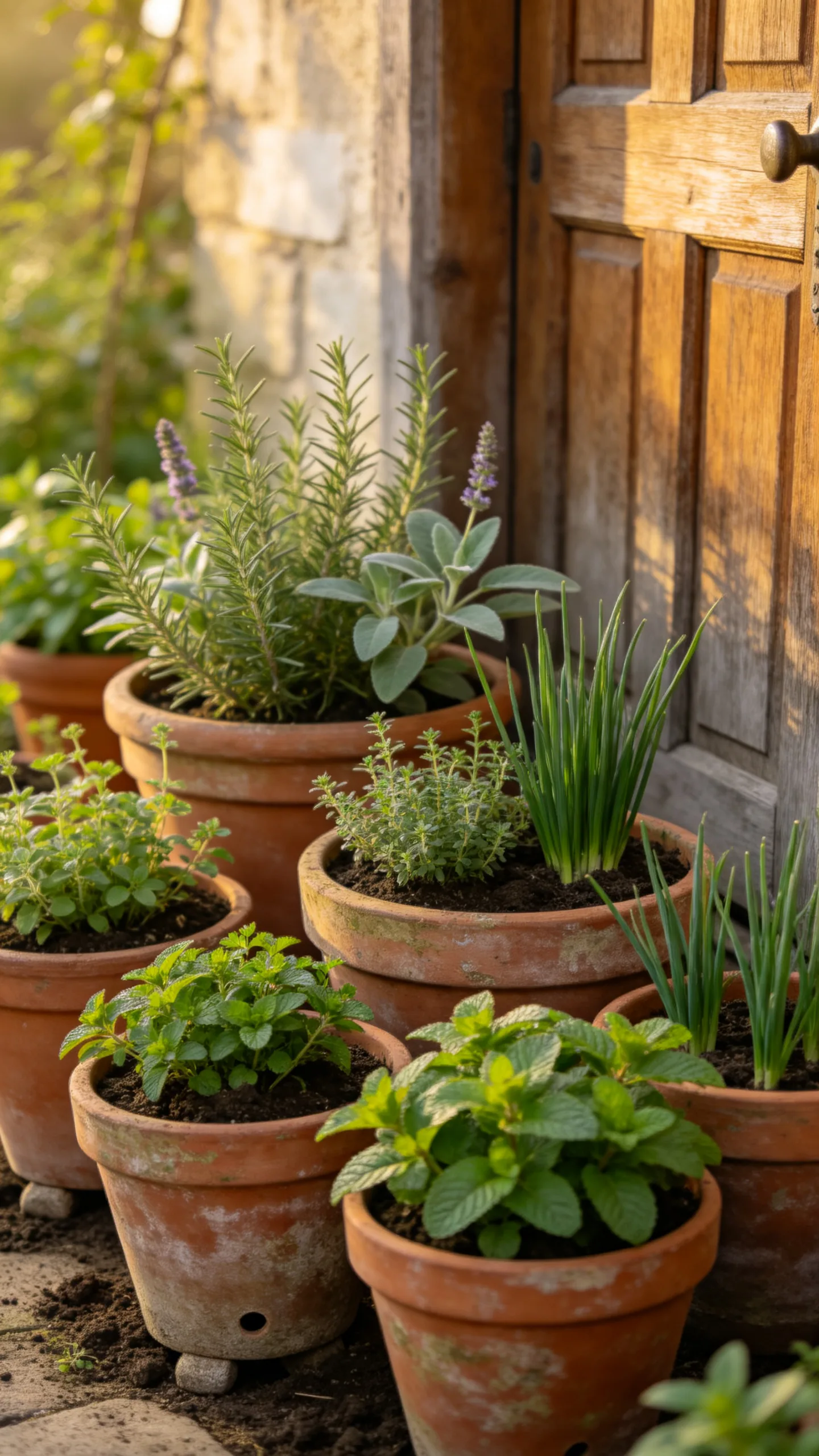11. Plant Herbs in Aged Terracotta Pots