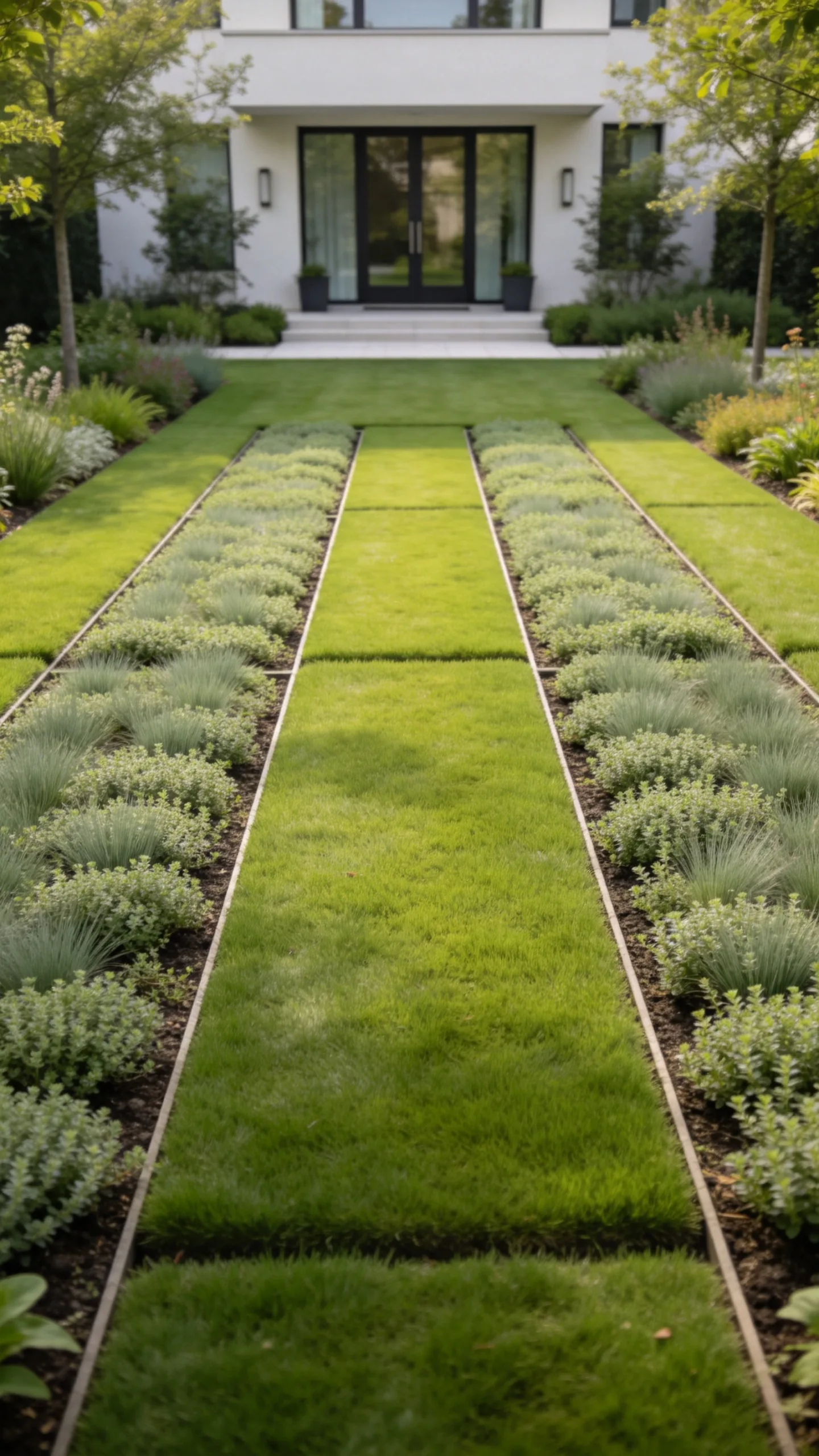 11. Combine Lawn Panels With Ground-Cover Strips