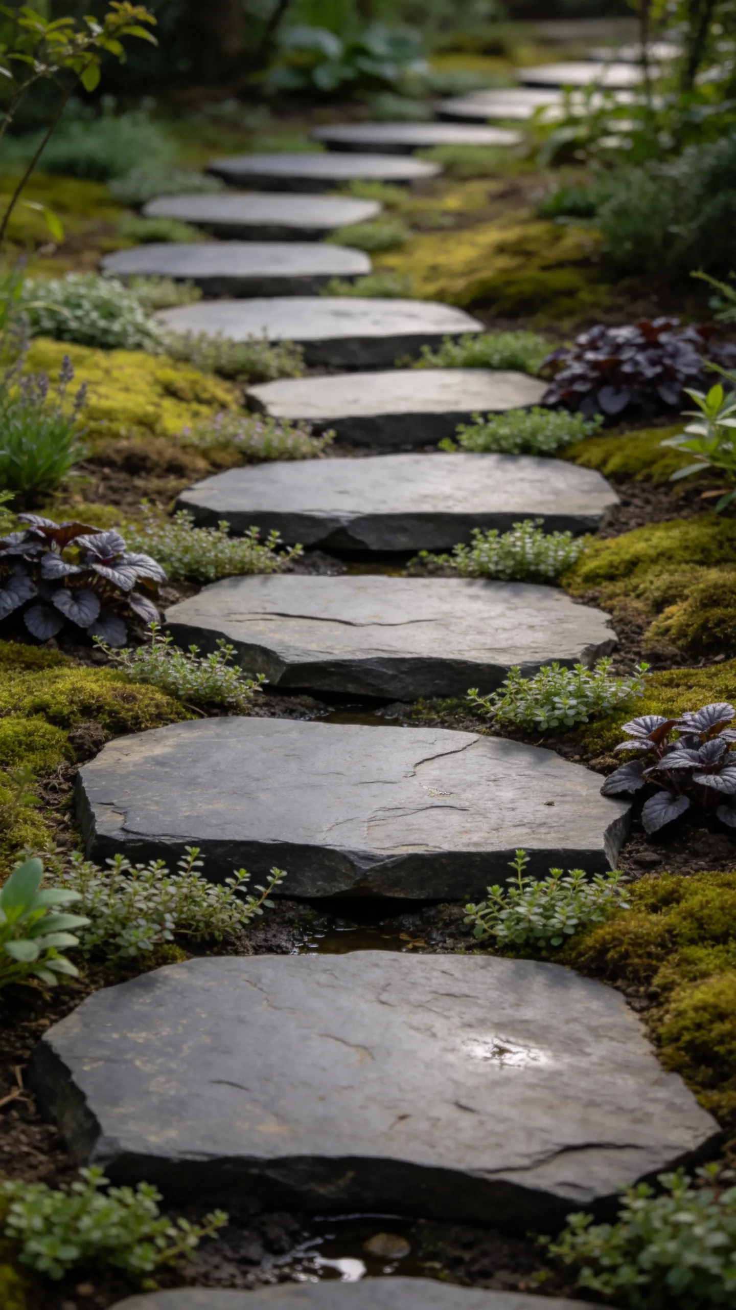 11. Slate Stepping Stones Through Ground Cover
