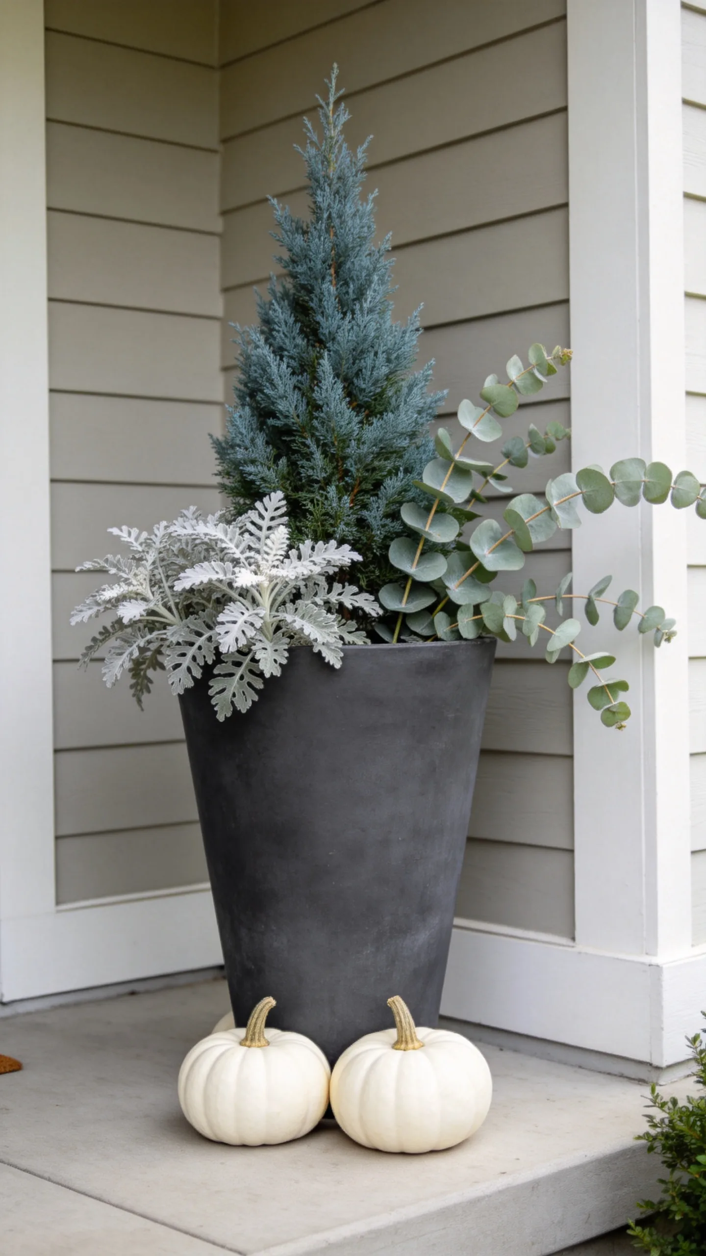 11. Pair White Pumpkins With Soft Green Foliage