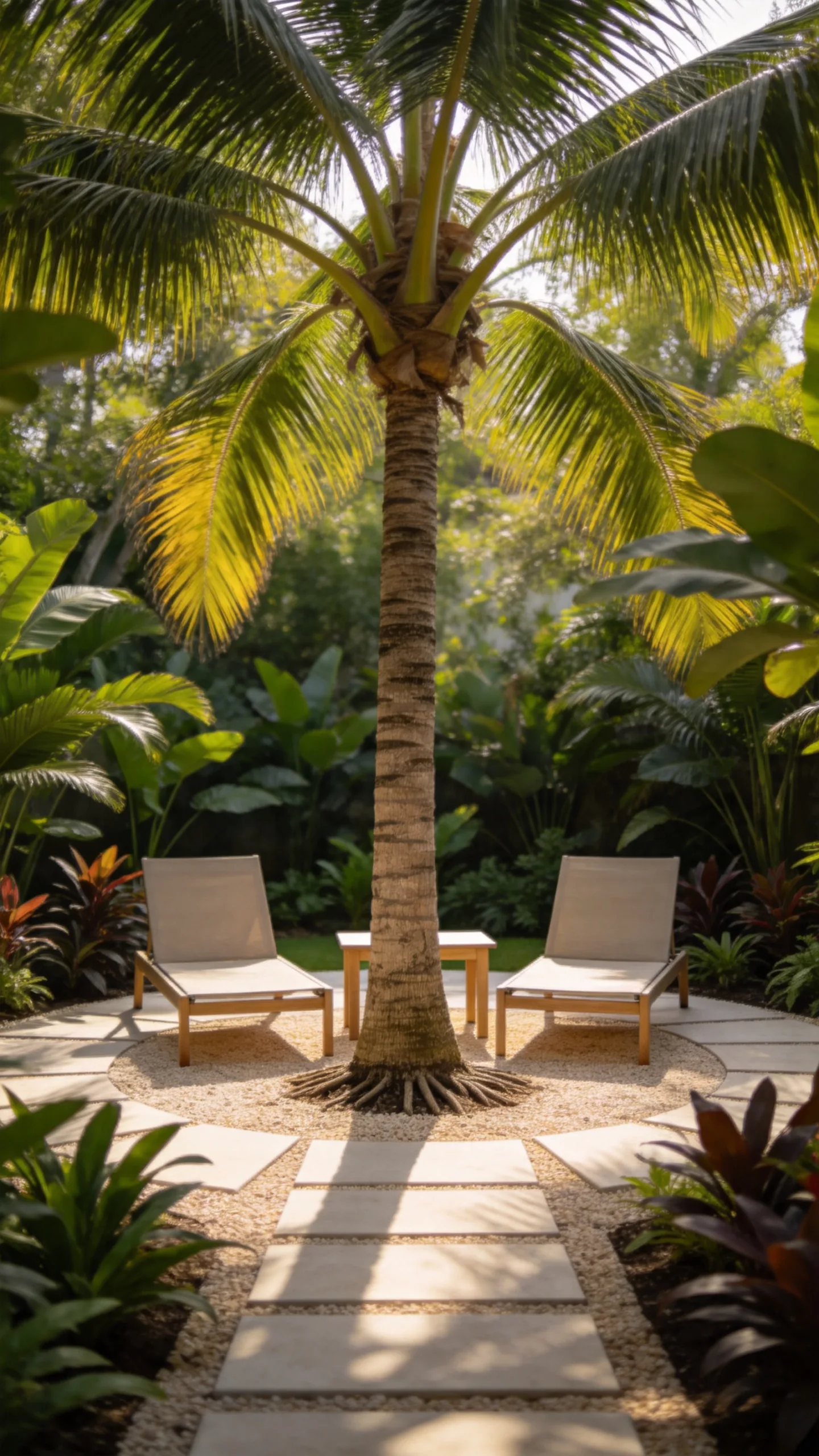 12. Replace Turf With a Palm-Shaded Seating Zone