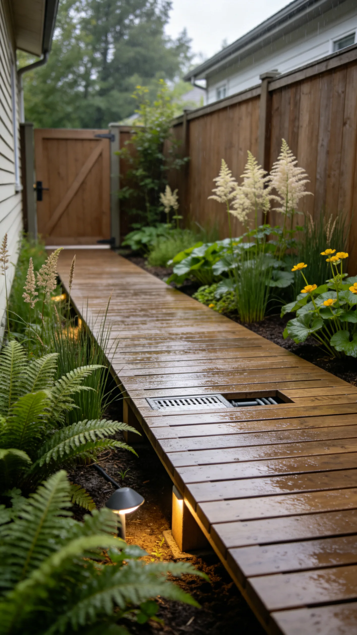 12. Raised Boardwalk Through a Damp Side Yard