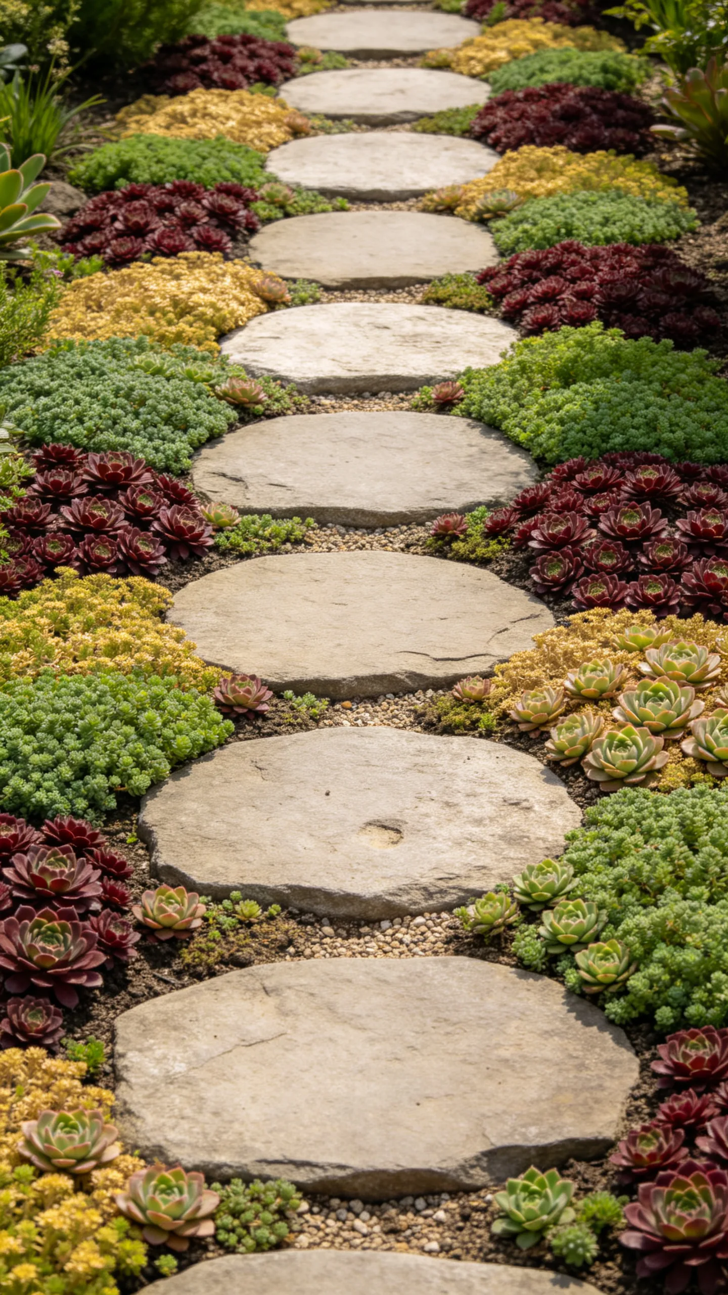 12. Succulent Mosaic Between Stepping Stones
