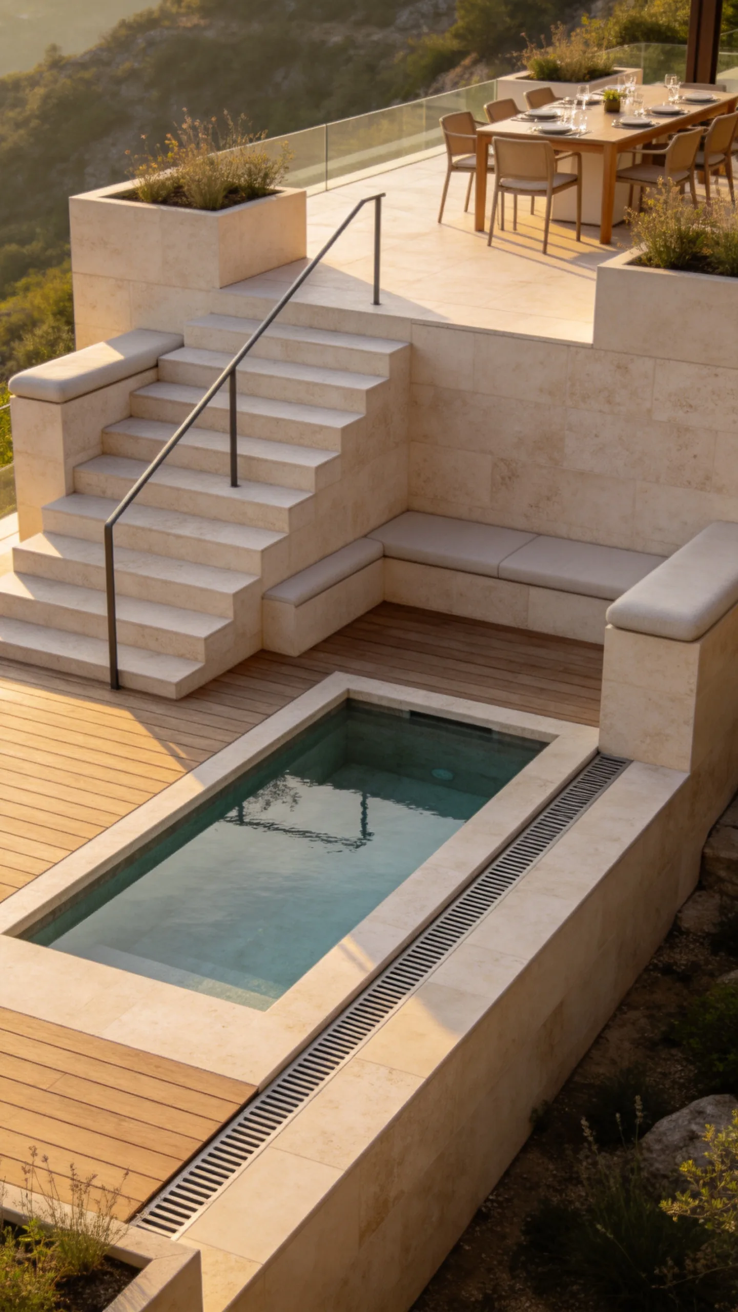 12. Sunken Pool Beside a Raised Dining Terrace