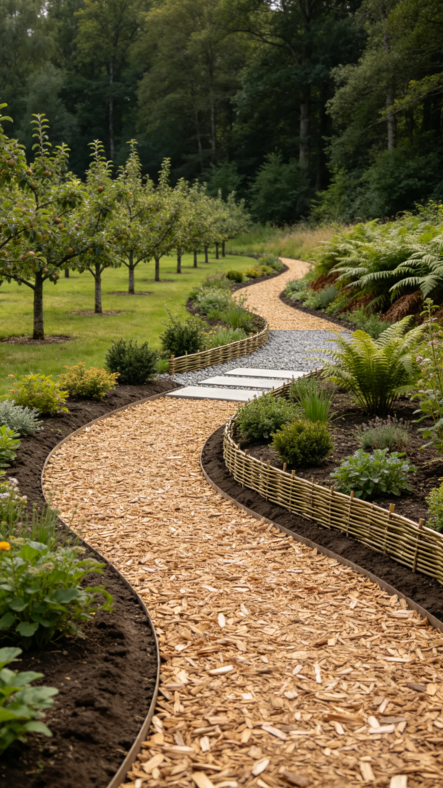 14. Connect Garden Areas With a Bark-Chip Path