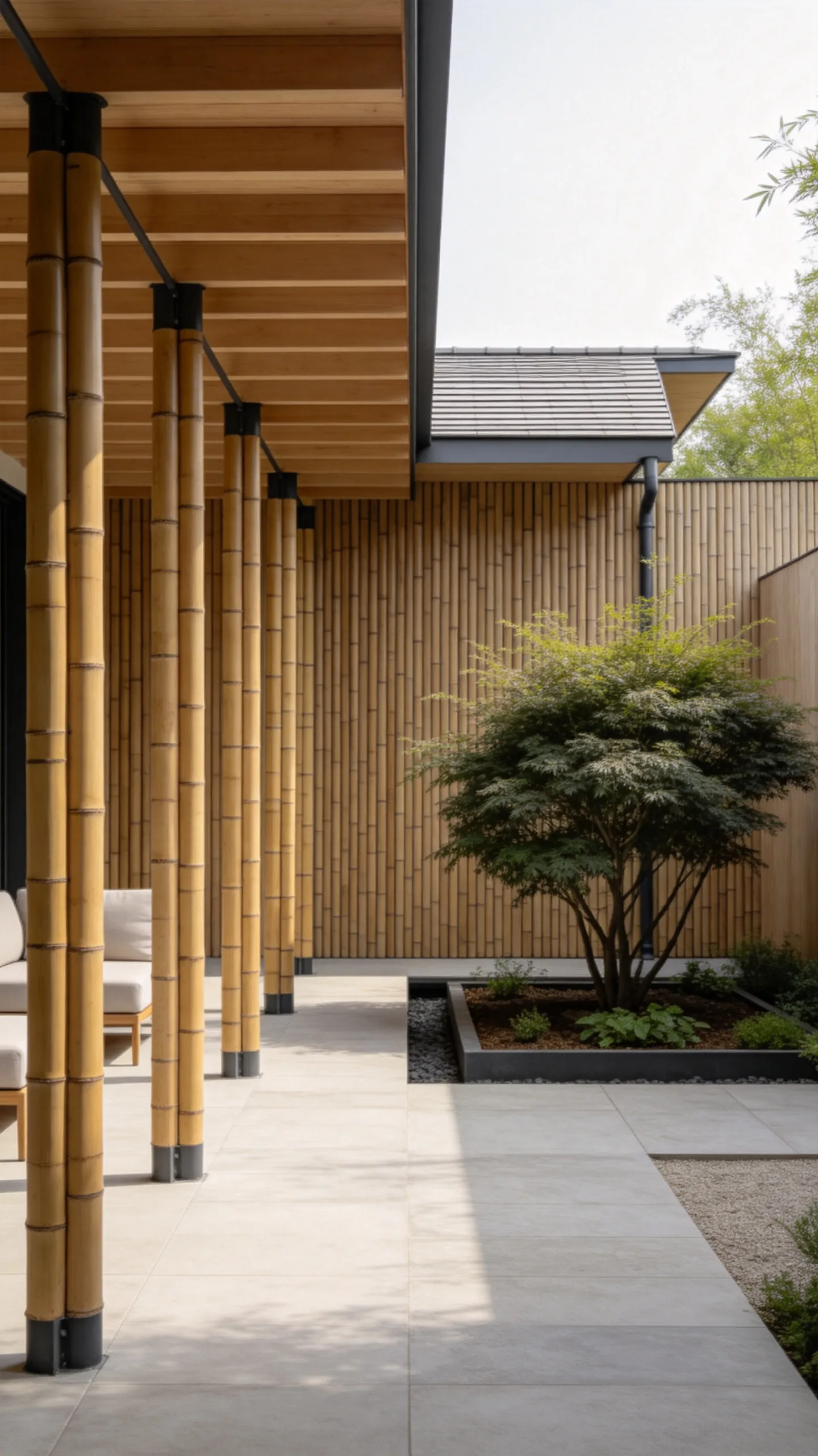14. Minimalist Bamboo Gazebo With a Flat Profile