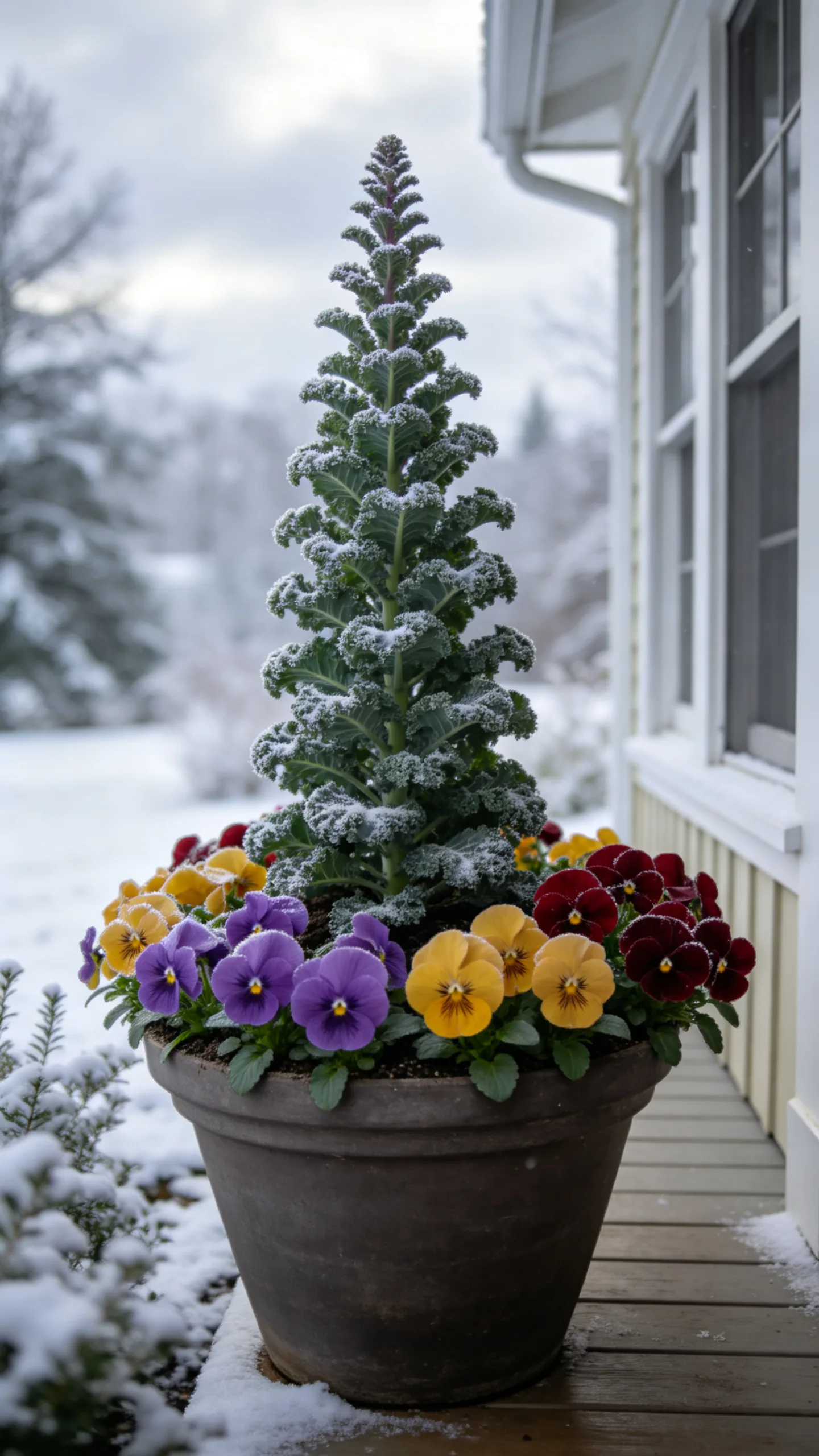 15. Fill a Planter With Cold-Tolerant Pansies and Kale