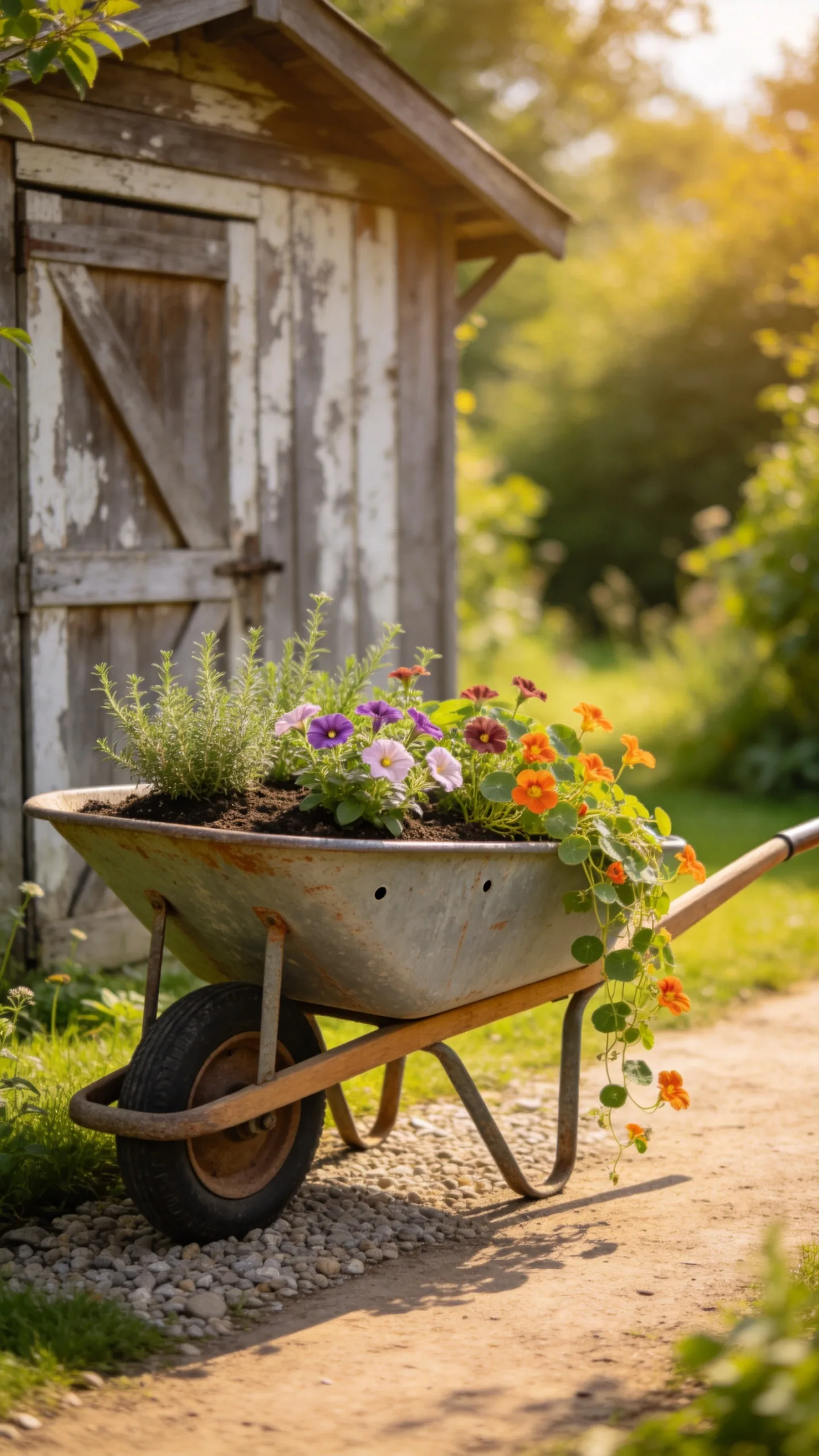 15. Use an Old Wheelbarrow as a Flower Planter