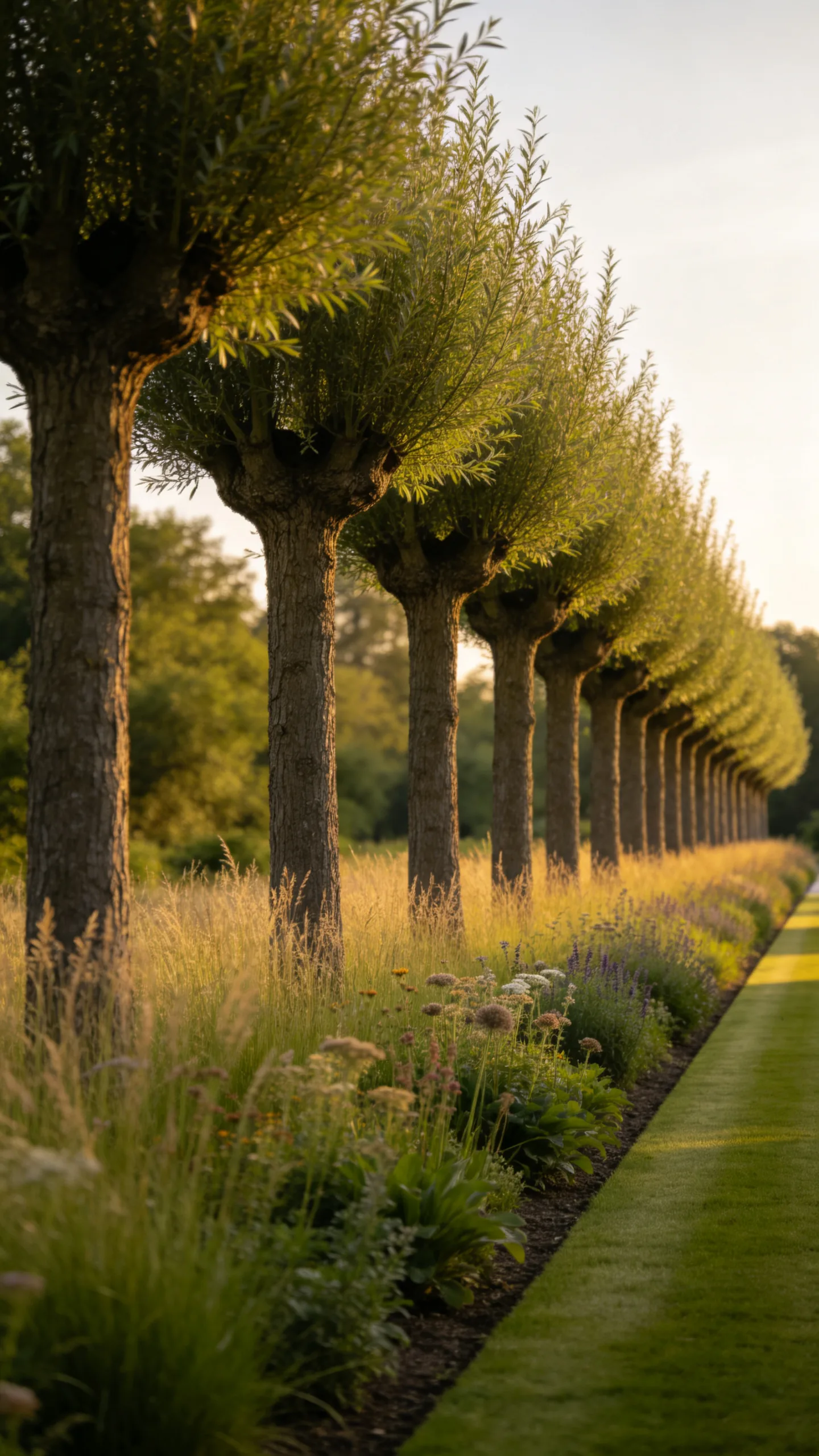 15. Combine Pollarded Trees With a Long Grass Border