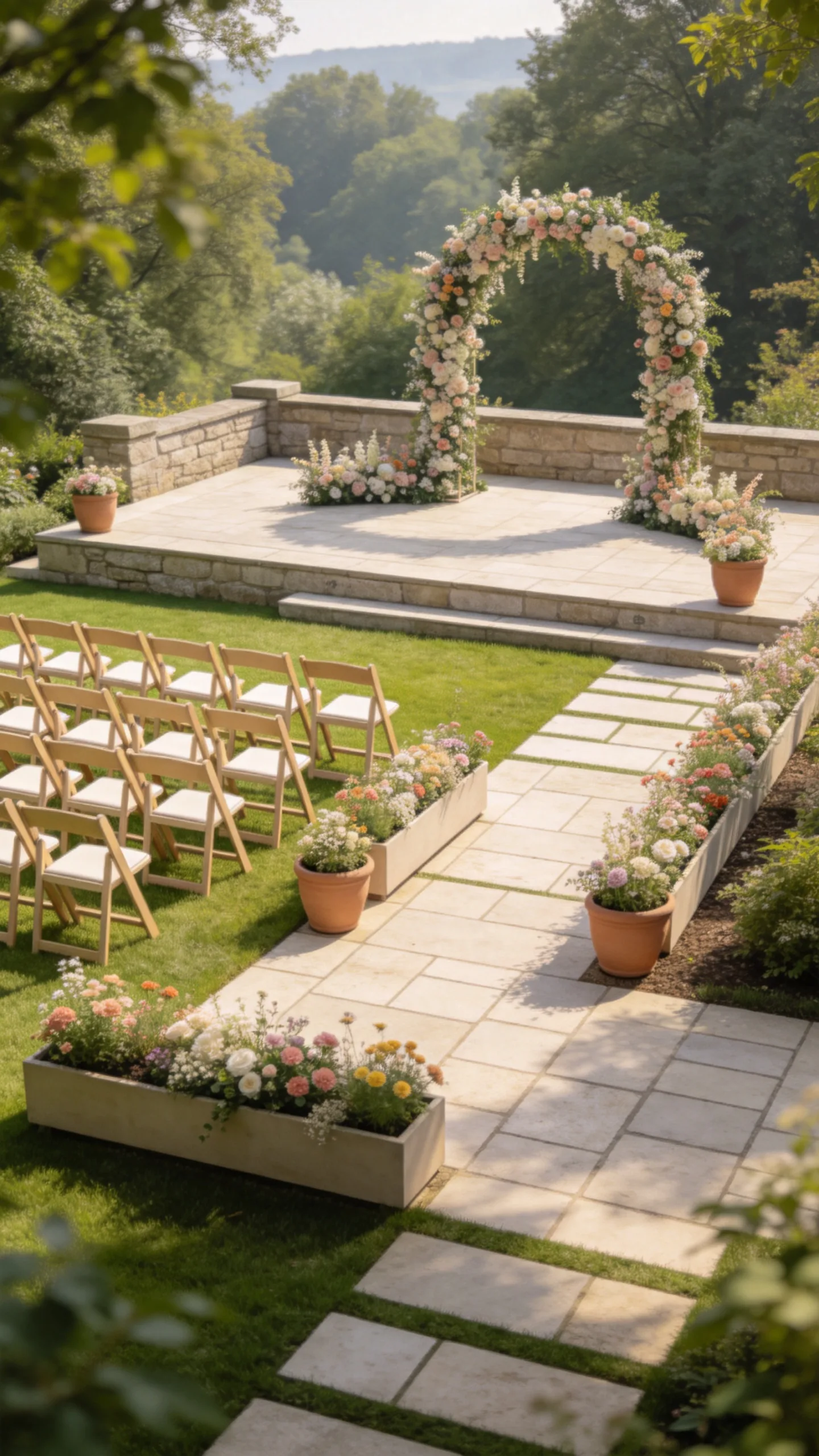 15. Raised Patio Backdrop With Lawn Seating