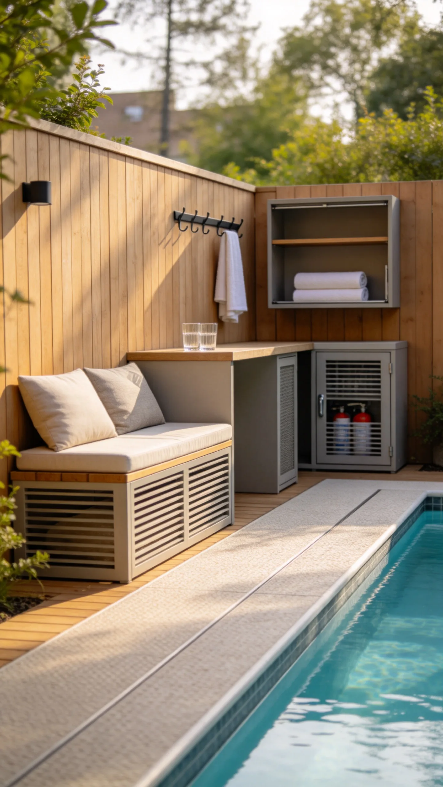 16. Compact Pool Surrounded by Multiuse Built-Ins