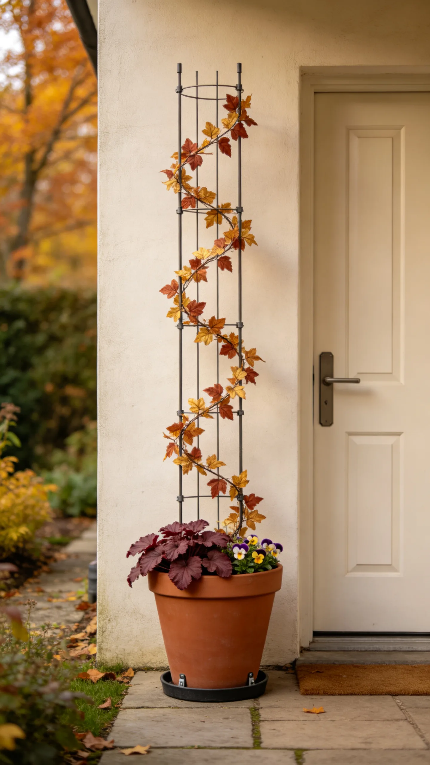 16. Add a Narrow Trellis With a Fall Garland