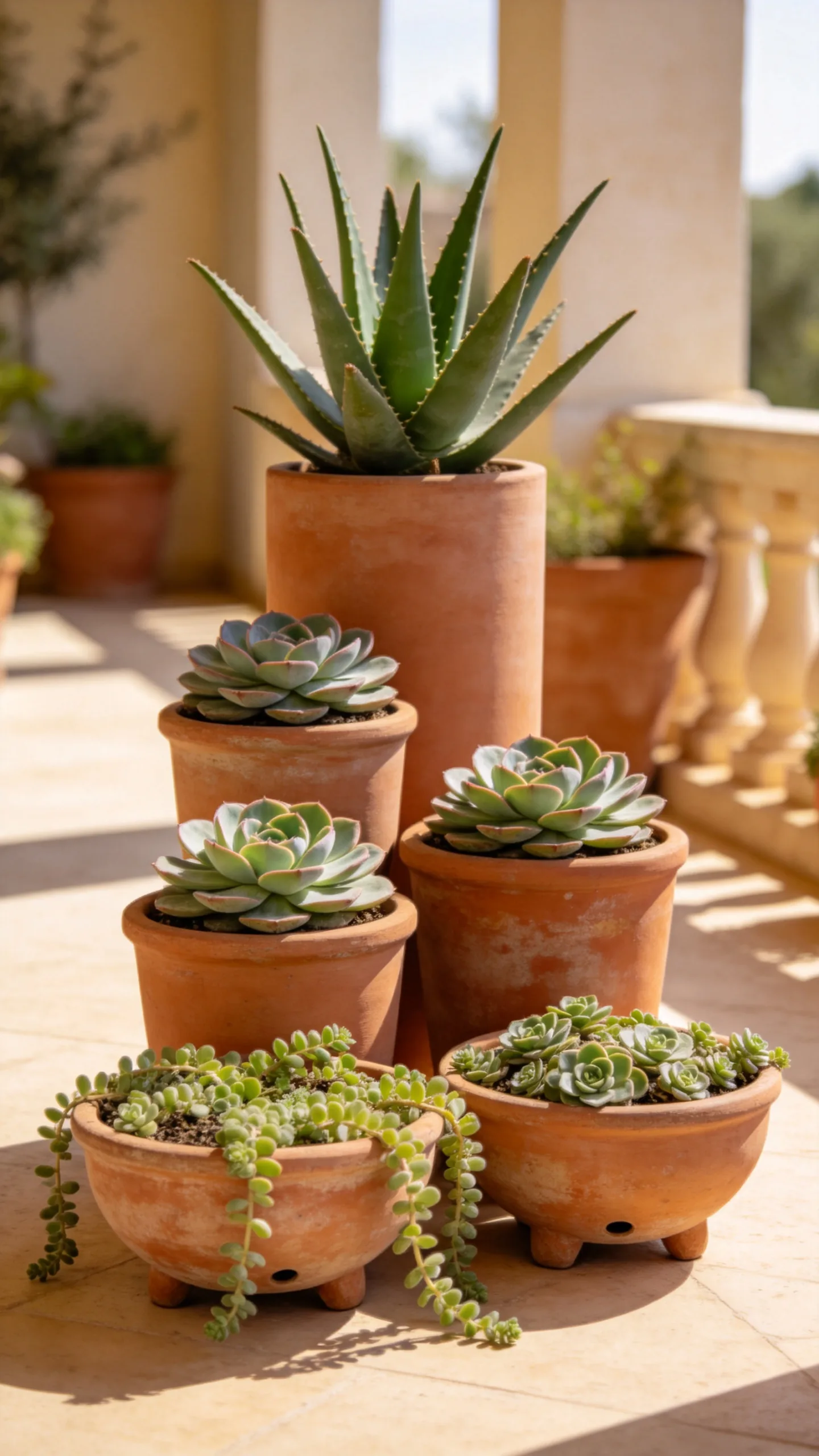 16. Terracotta Pot Cluster with Mixed Heights