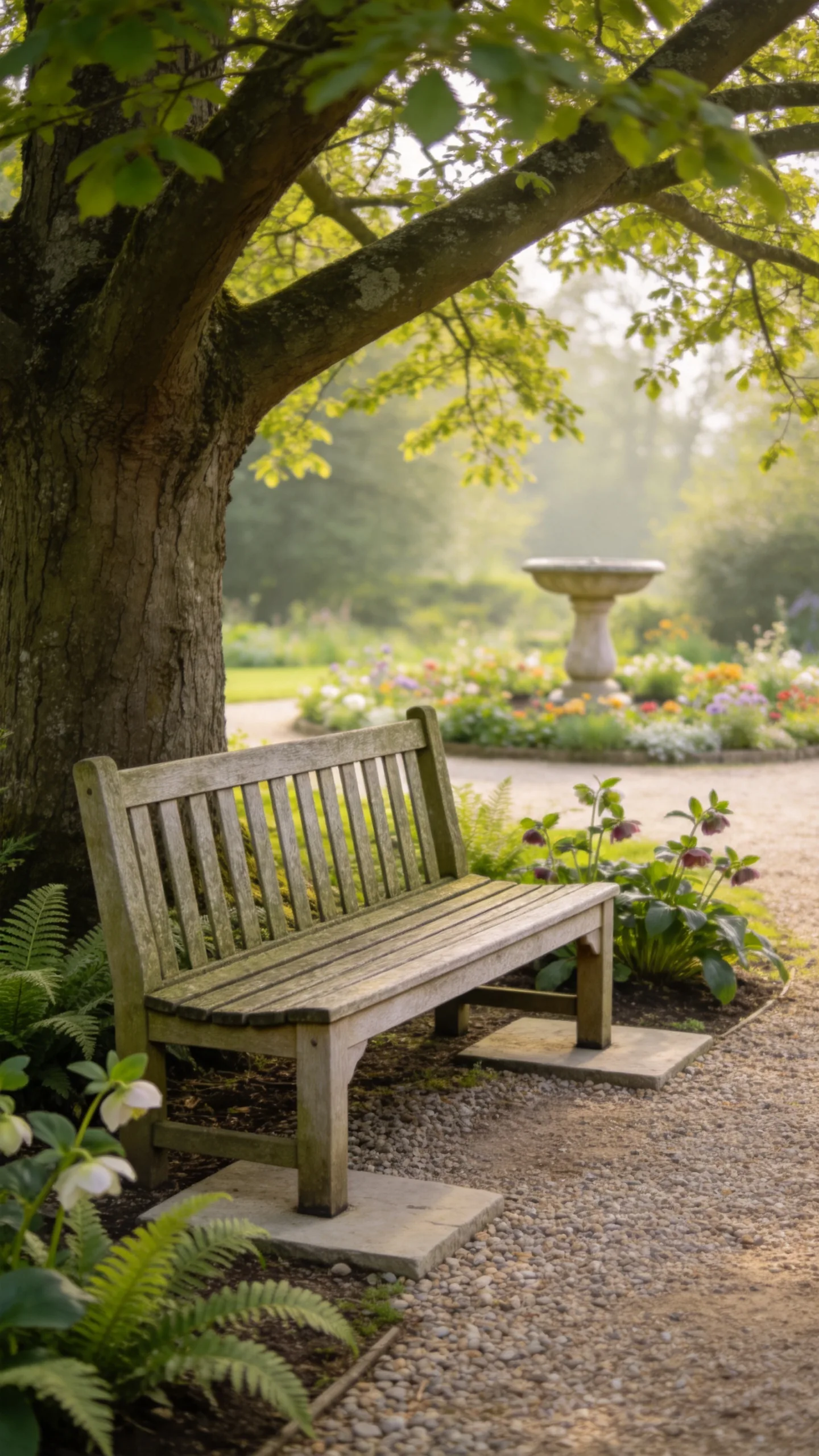 17. Add a Country Garden Bench Beneath a Tree