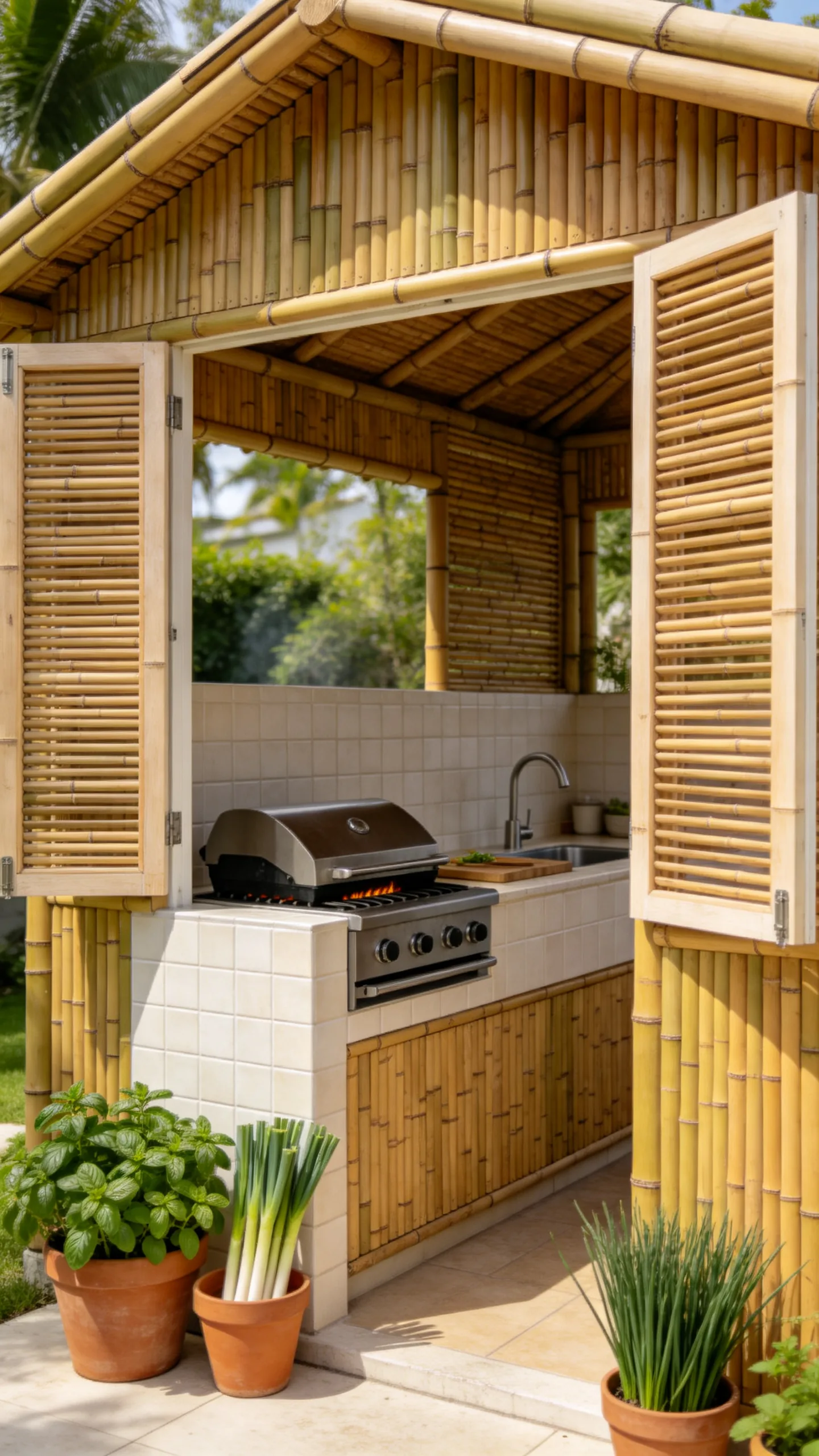 17. Outdoor Kitchen Gazebo With a Bamboo Facade