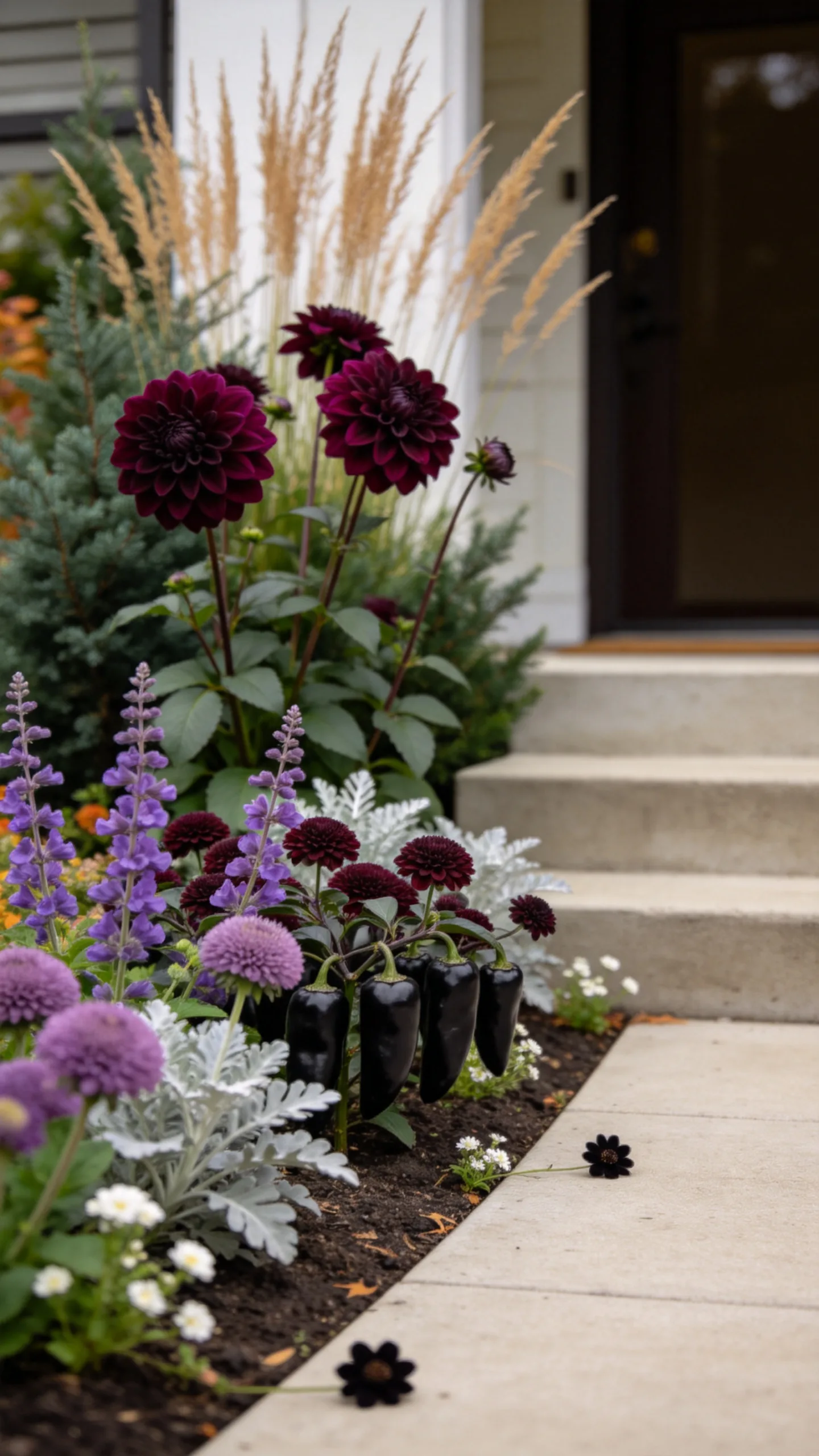 17. Purple and Black Seasonal Flower Display