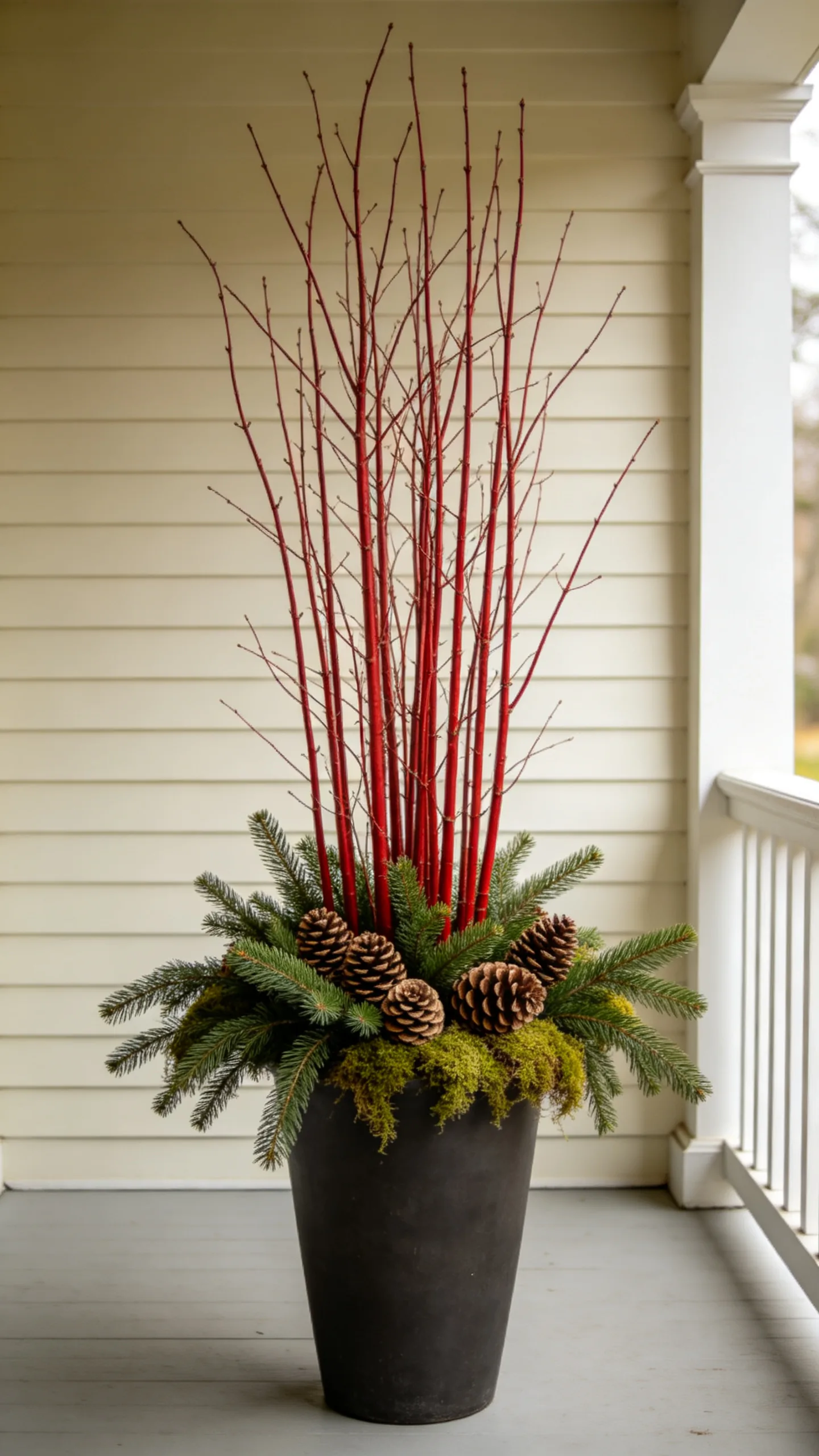 17. Arrange Red Twig Dogwood With Pinecones