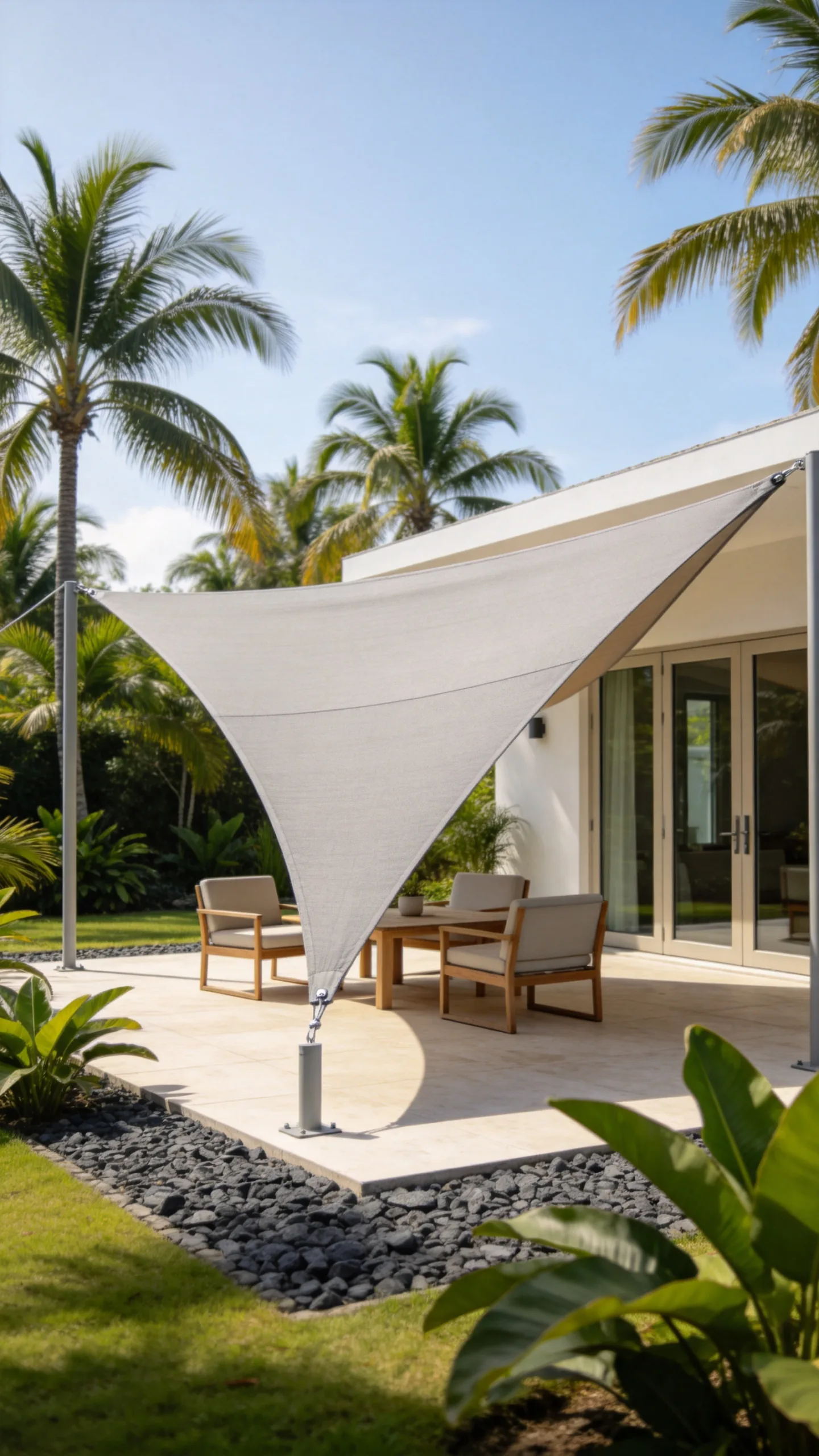 17. Add a Shade Sail Over the Patio