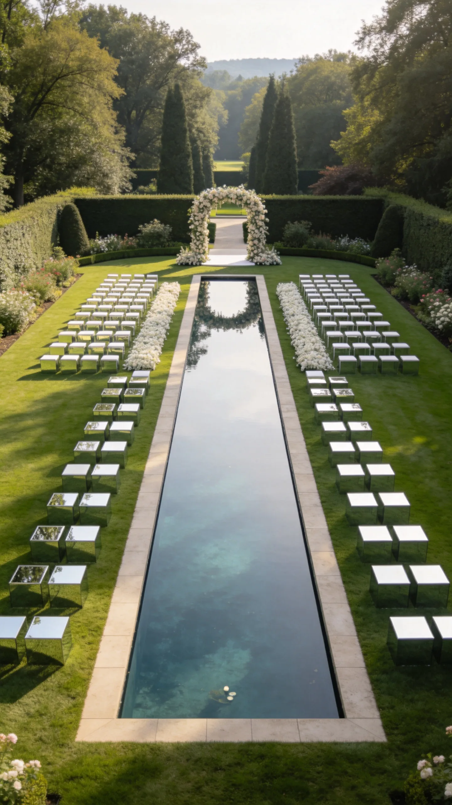 17. Two-Aisle Layout Around a Reflecting Pool or Fountain