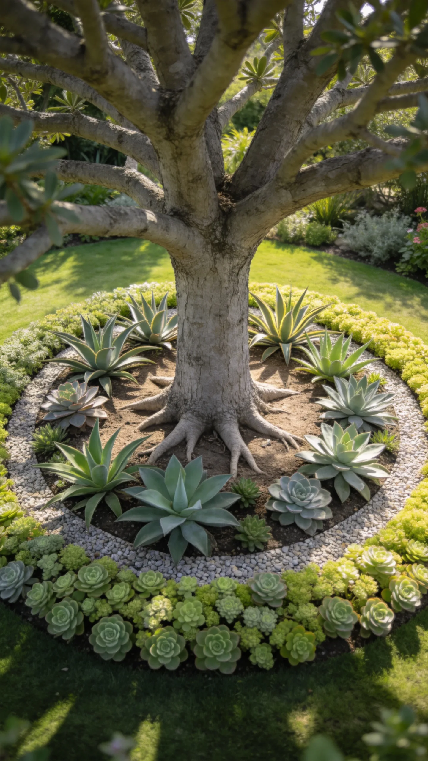 20. Circular Succulent Bed Around a Tree