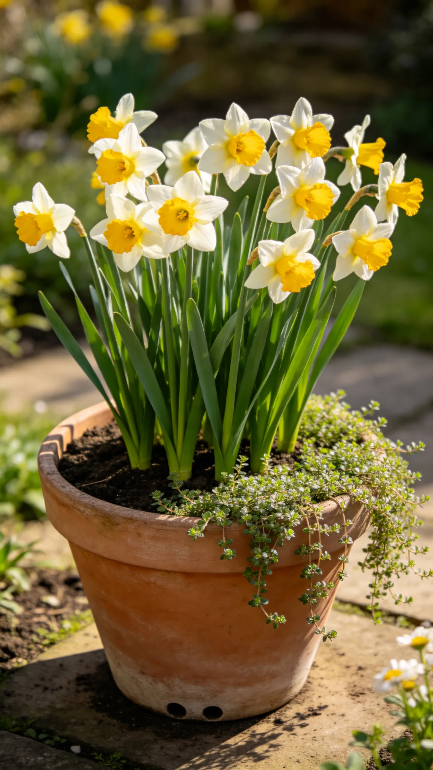 20. Daffodils Overplanted With Creeping Thyme