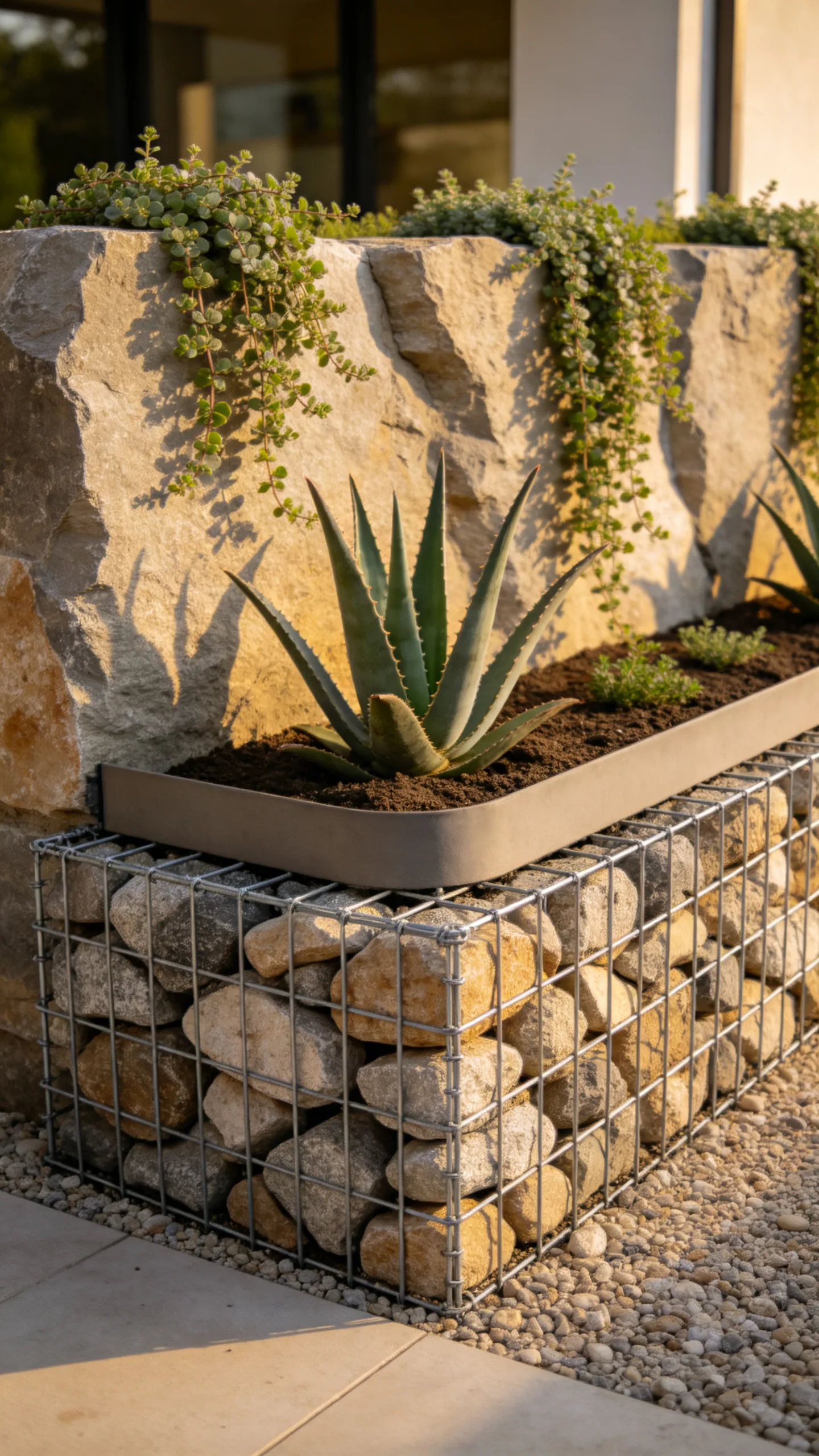 21. Gabion Planter with Cascading Sedum
