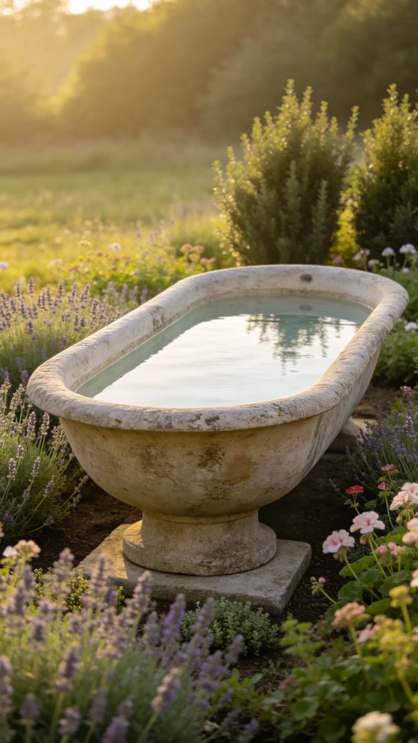 22. Add a Stone Birdbath Among the Flowers