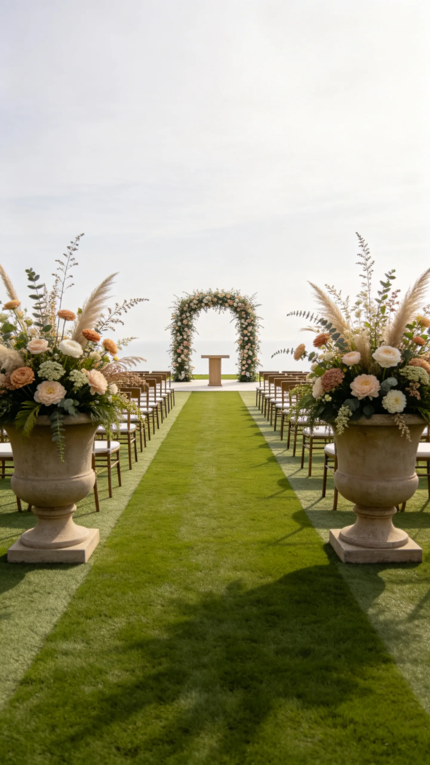23. Minimalist Aisle With Statement Entrance Planters
