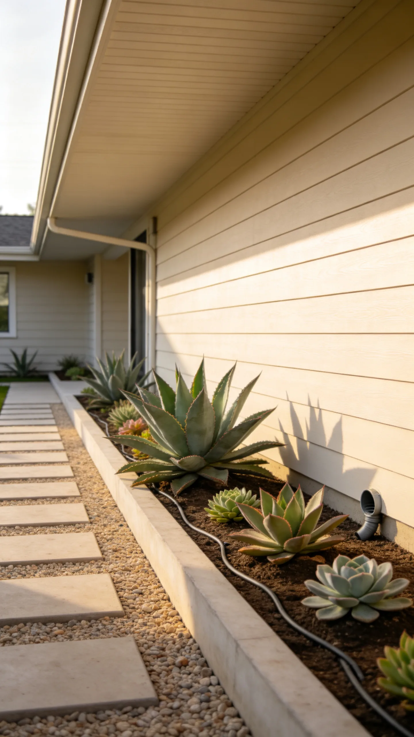 24. Rain-Sheltered Succulent Bed Under Wide Eaves