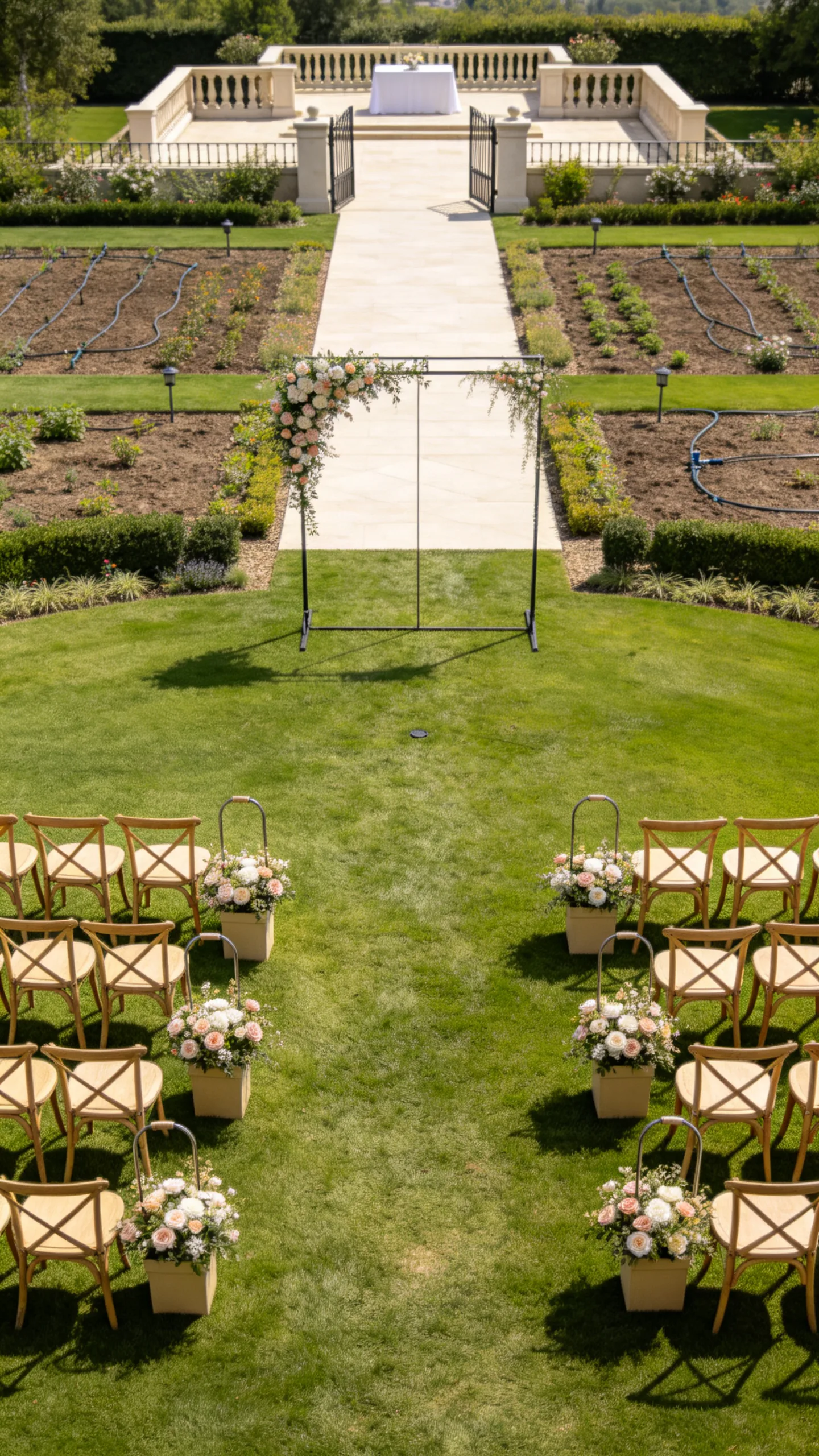 24. Reception-Ready Ceremony Layout With Movable Florals
