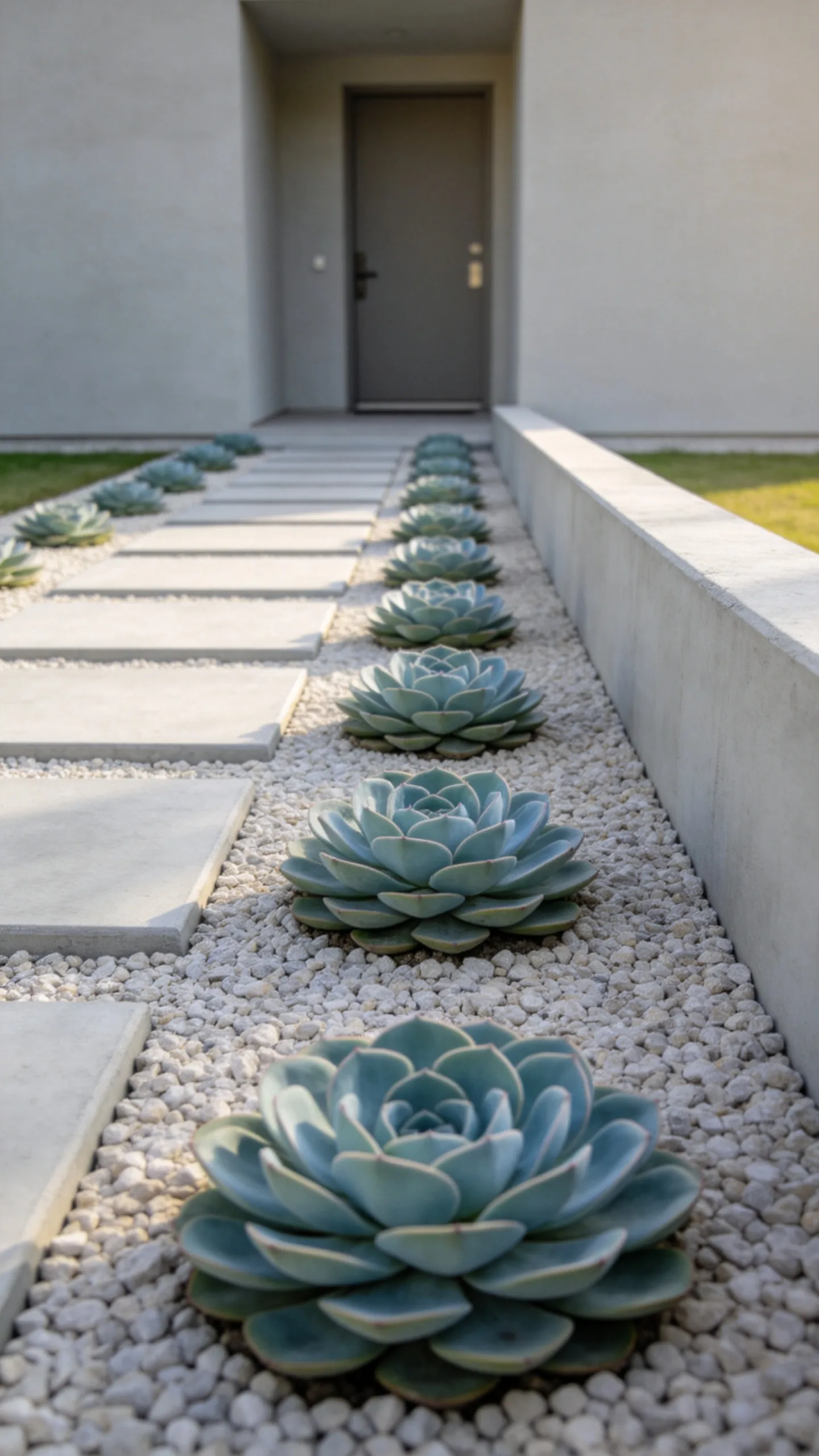 25. Repeating Succulent Rosettes in a Minimalist Front Yard