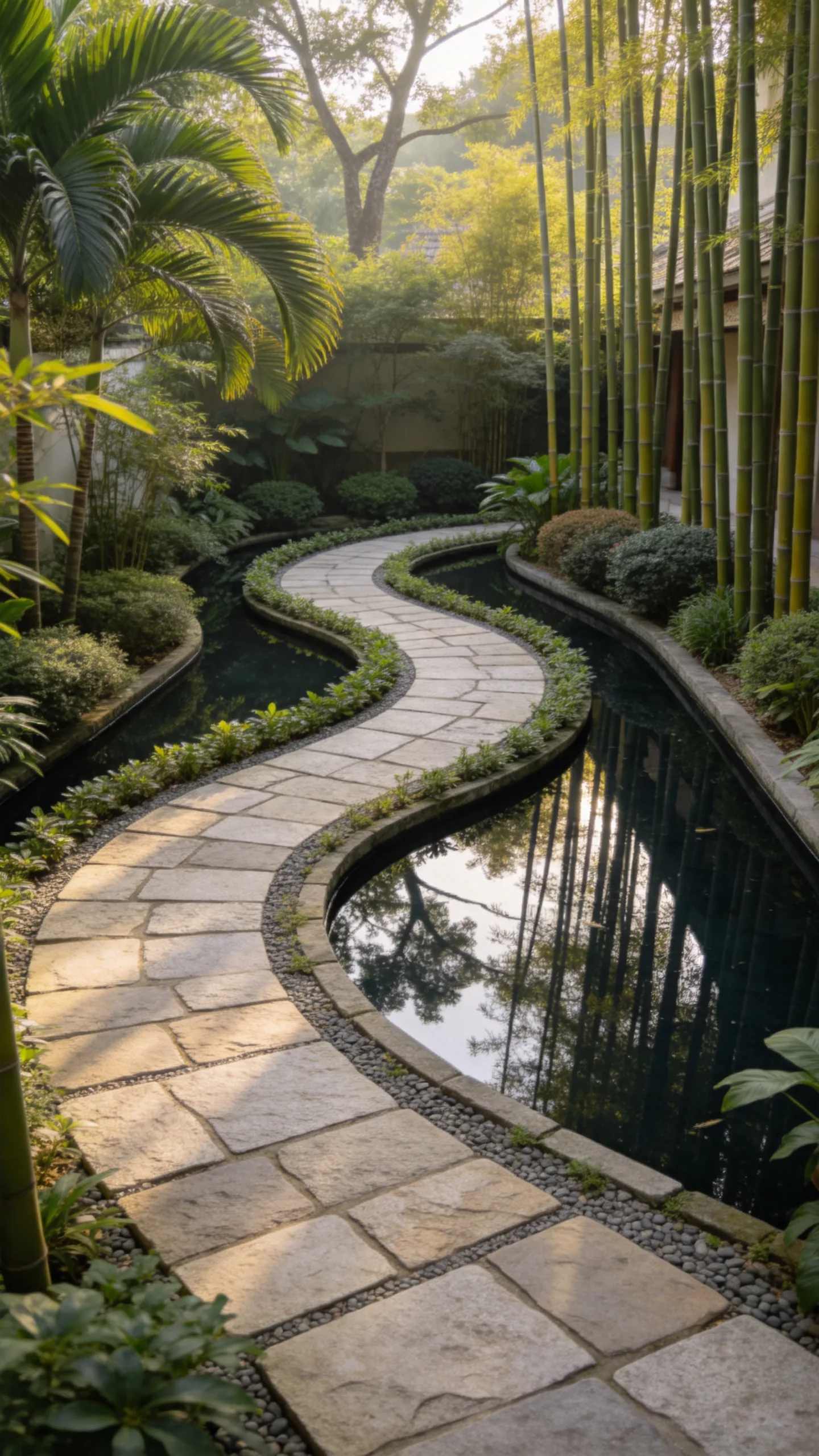 8. Curved Stone Path Around a Reflecting Pond
