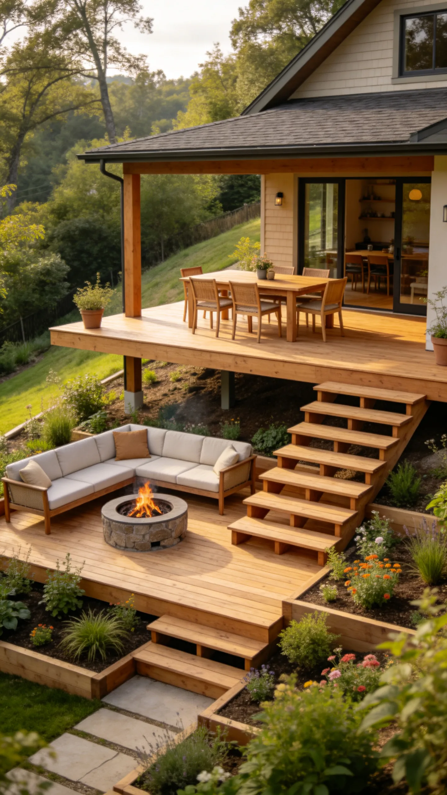 1. Multi-Level Decking for Sloped Yards