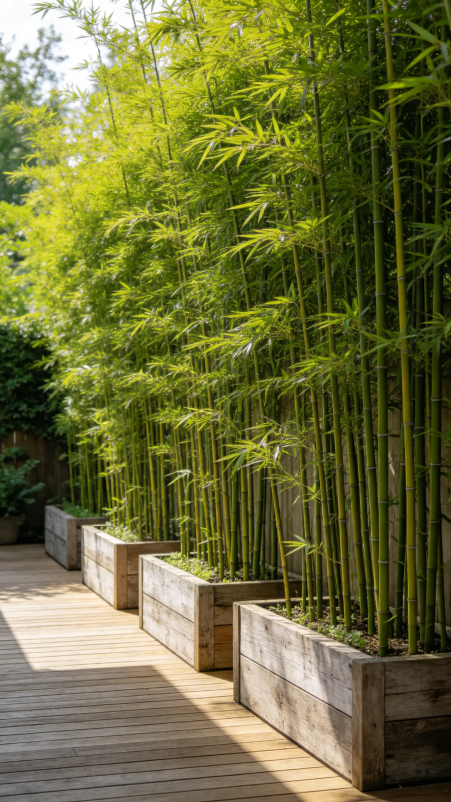 2. Tall Planter Boxes with Lush Bamboo