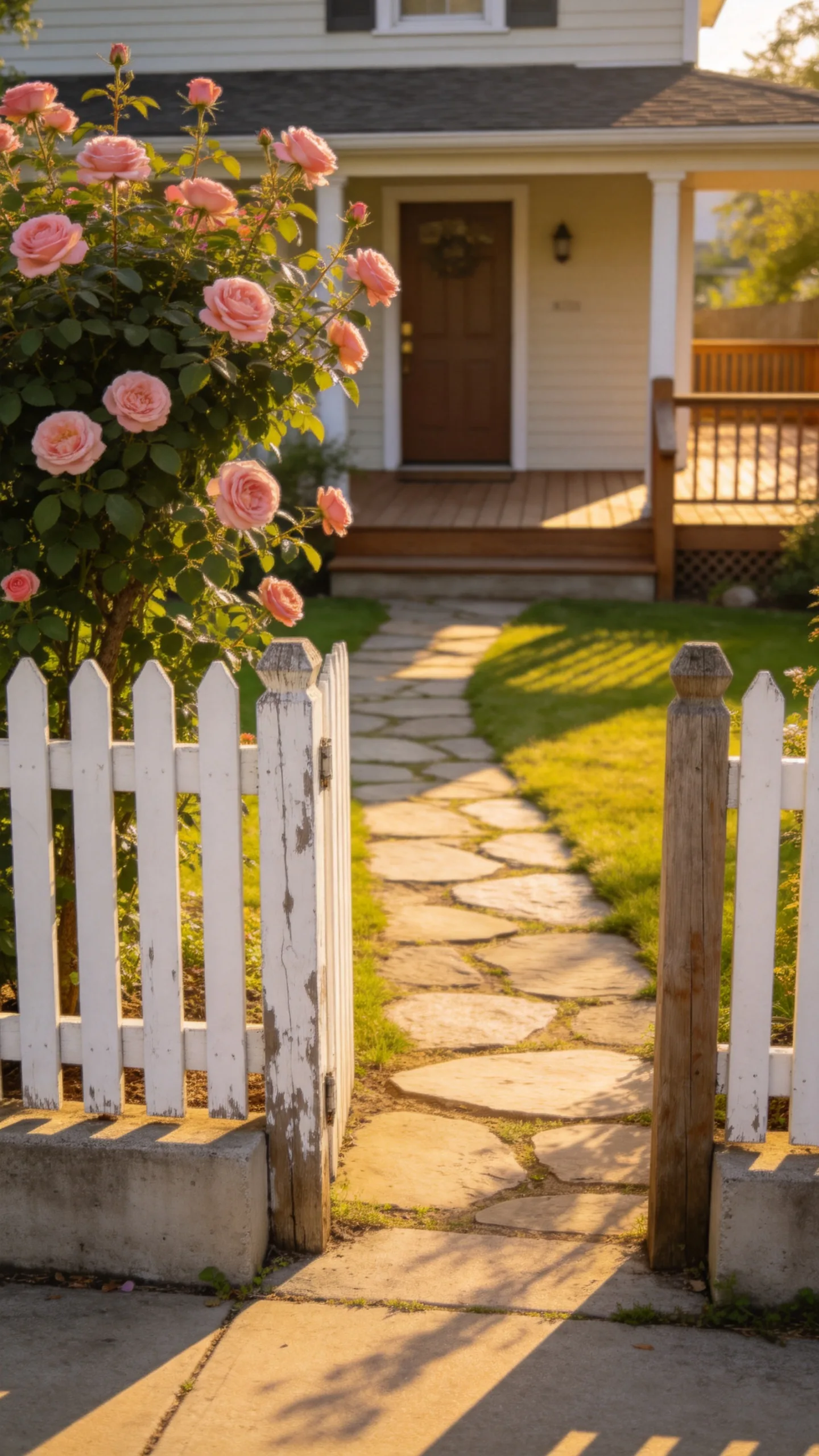2. Classic White Picket Front Yard Fence