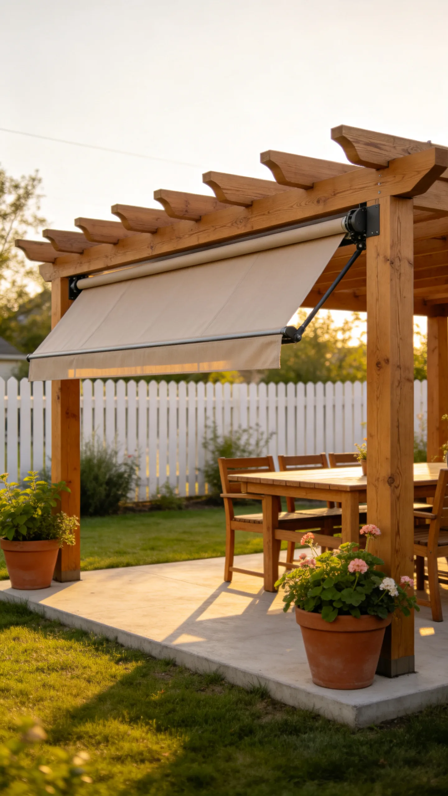 2. Low-Clearance Pergola with Retractable Canopy