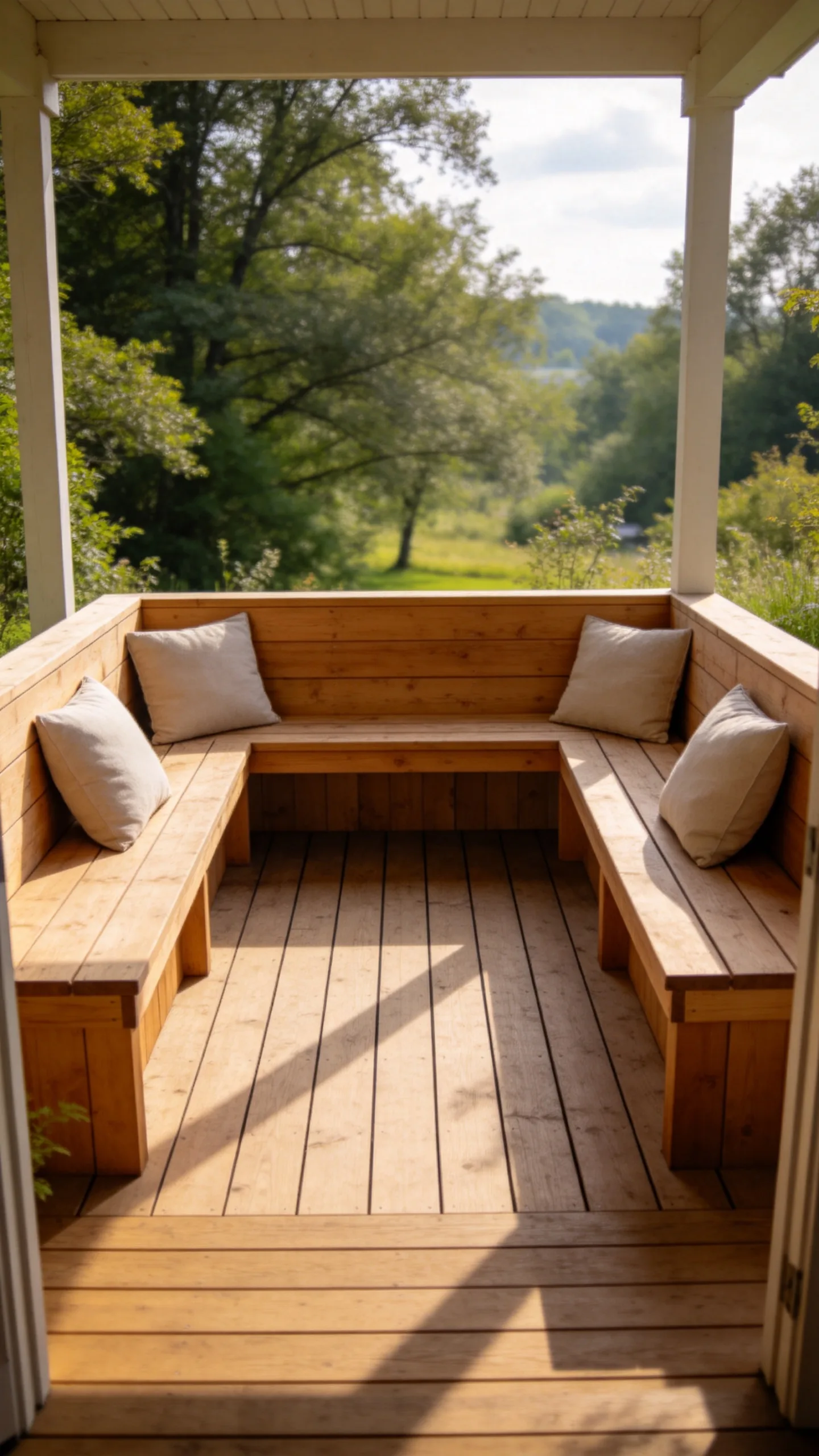 3. Simple Back Deck Ideas with Built-in Seating