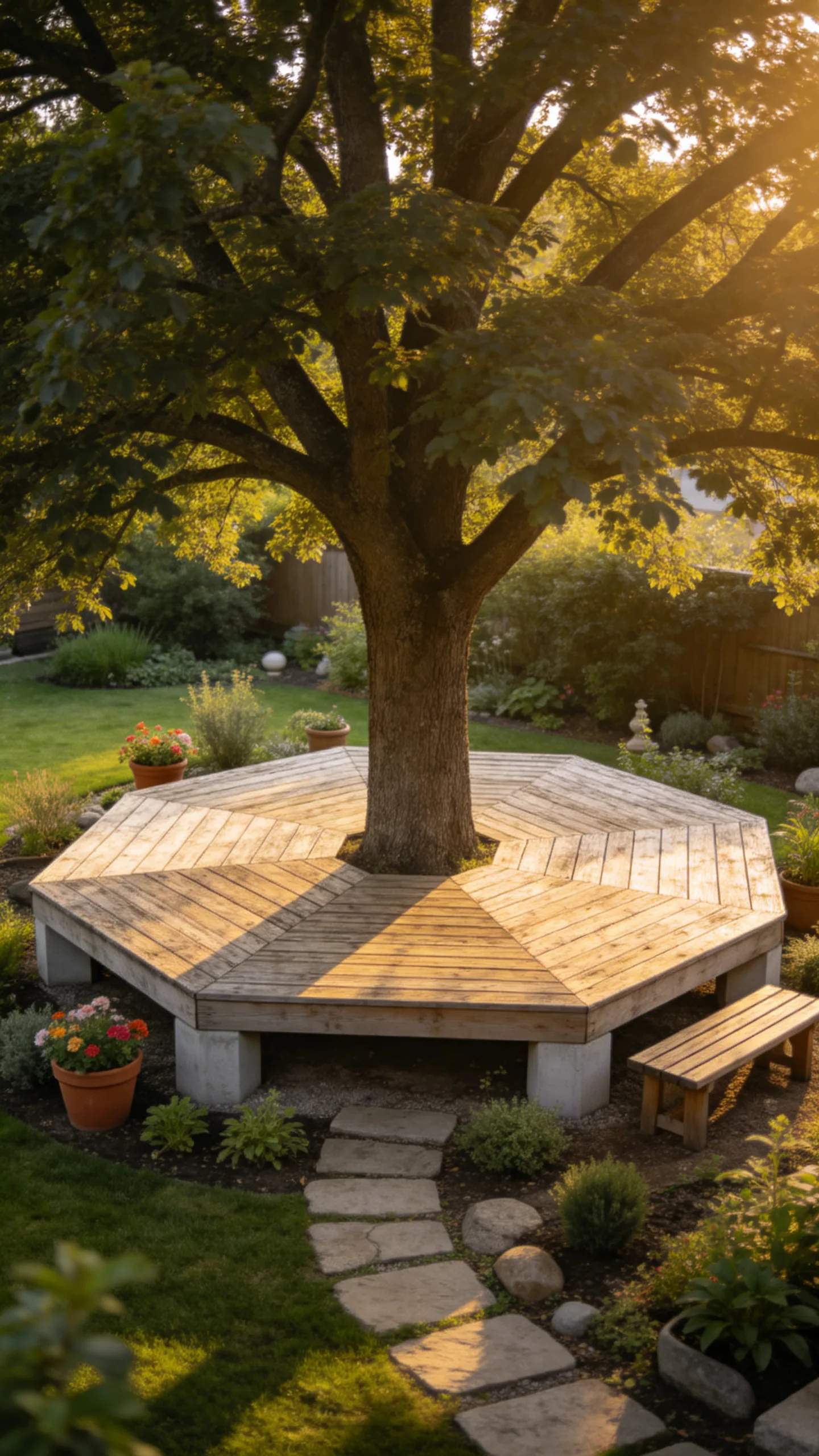 6. Hexagonal Freestanding Deck Under a Shade Tree