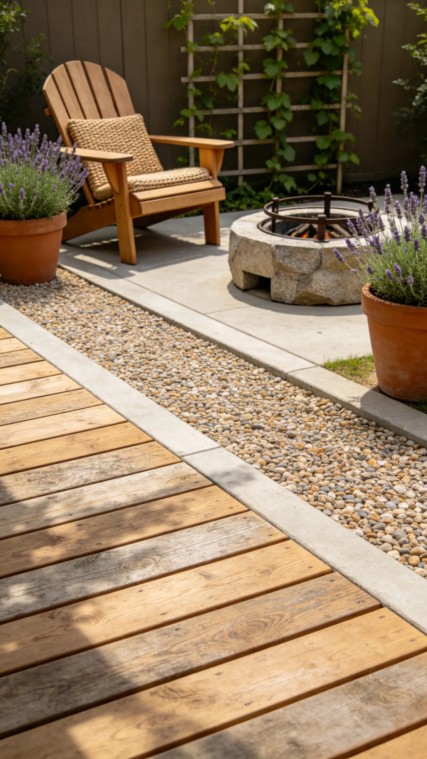 7. Treated Pine Slat Deck with Pea Gravel Walkway Integration