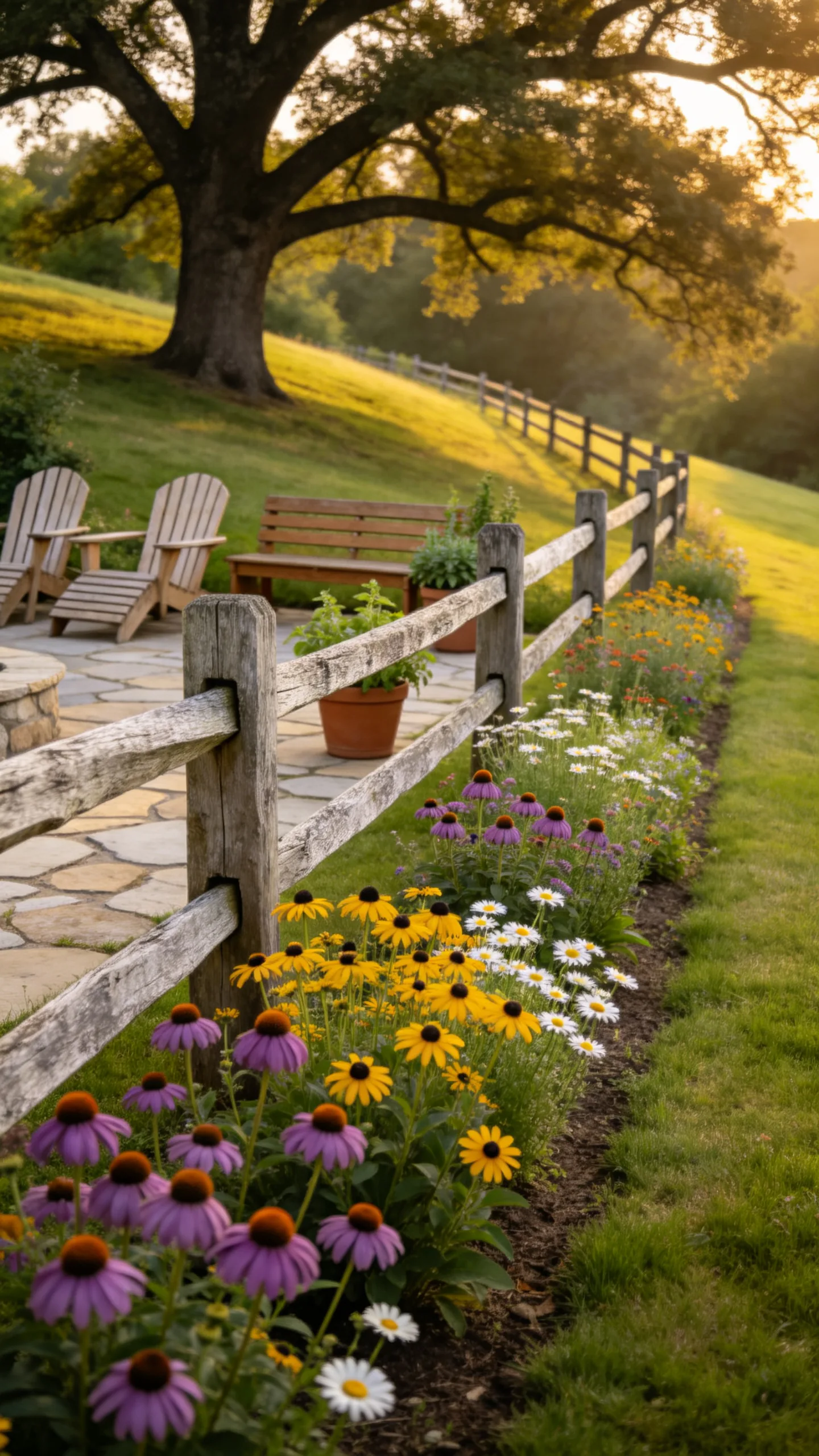 12. Split Rail Fence with Wildflower Borders