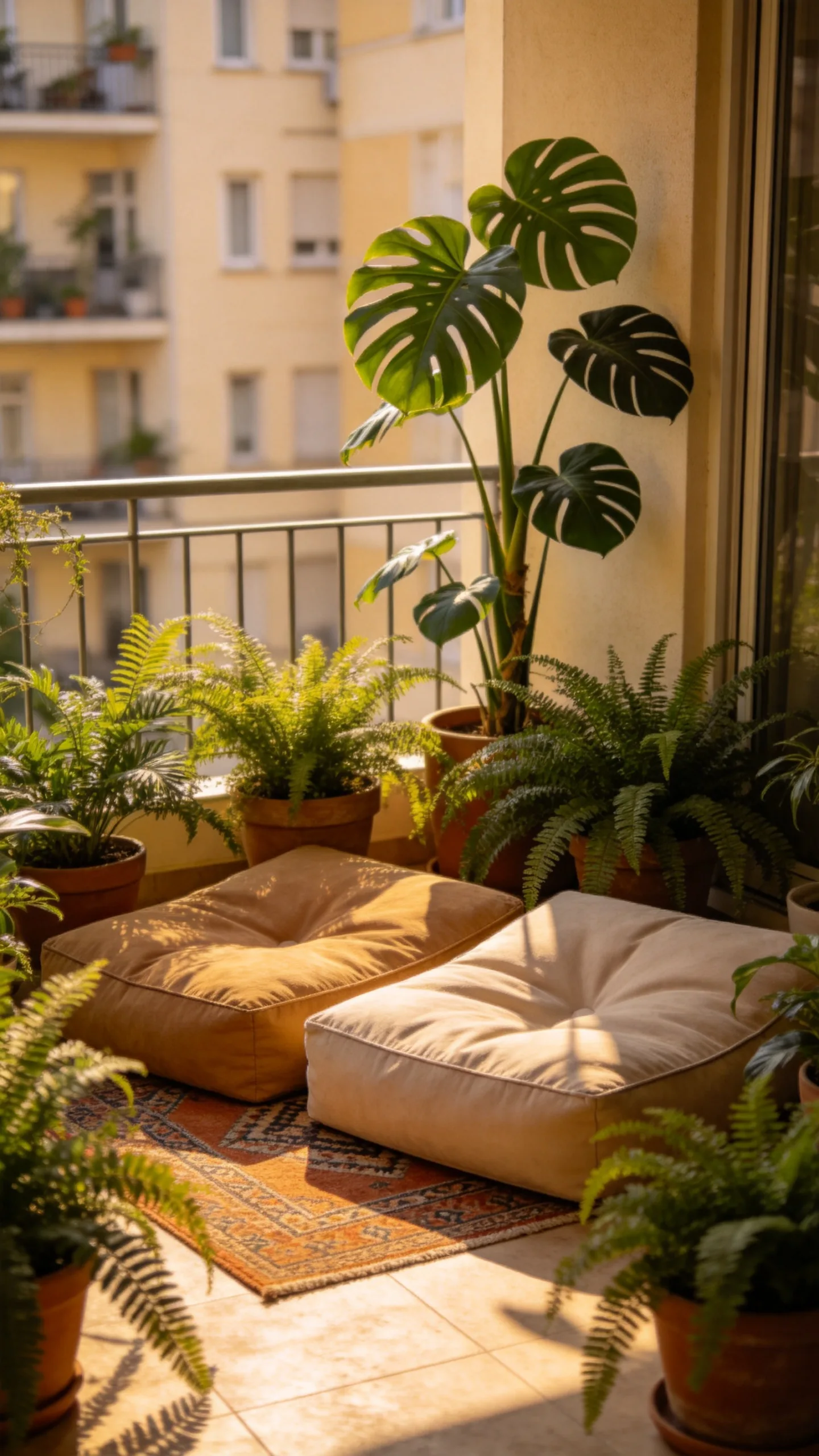 13. Style One Cozy Floor Cushion Area With Plants