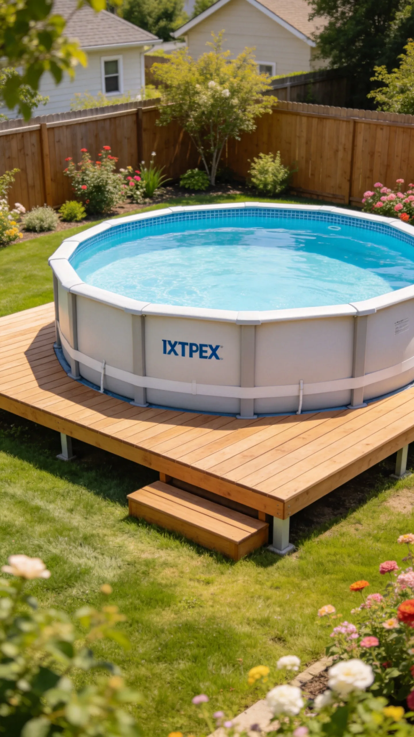 14. Freestanding Patio Platform Next to an Intex Pool