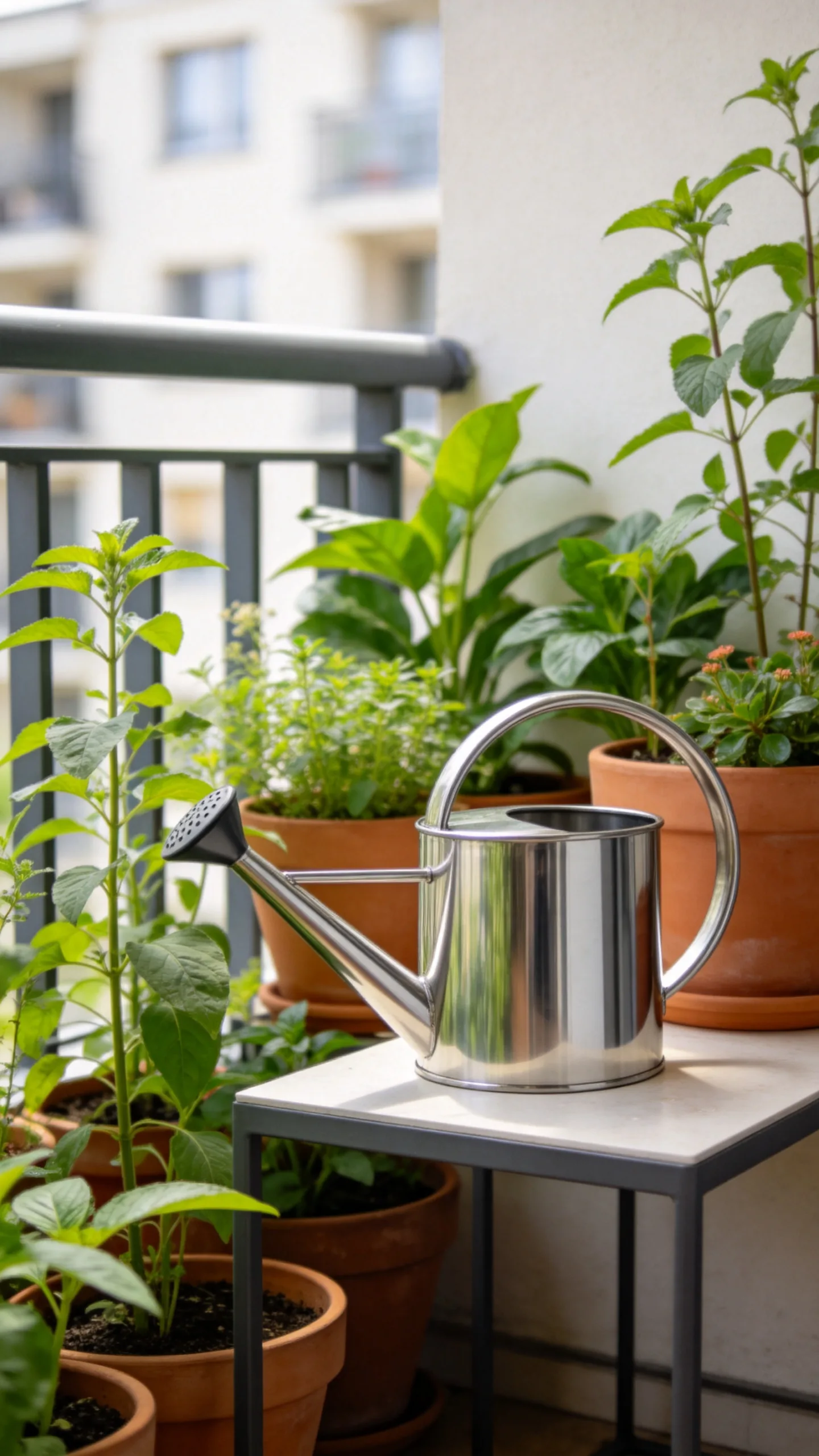 15. Keep the Balcony Garden Easy to Water and Maintain