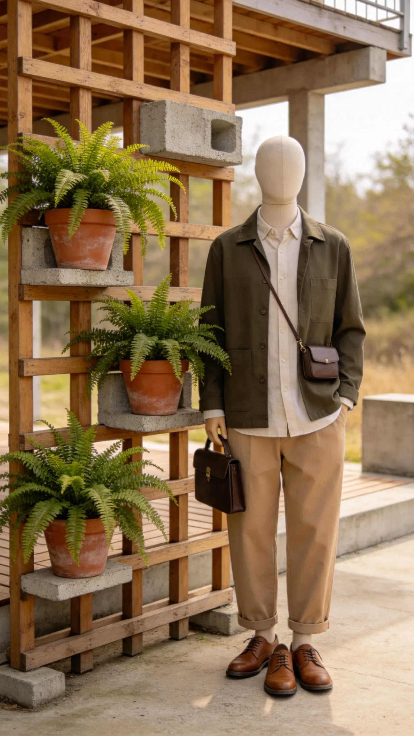 15. Prefabricated Wood Trellis with Potted Ferns