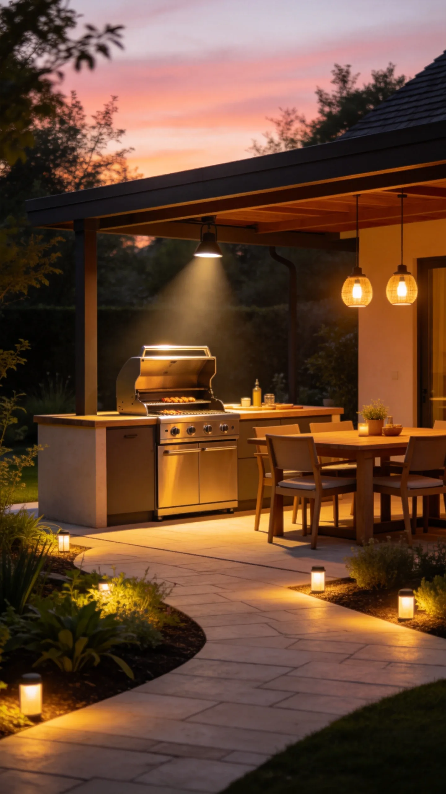 17. Add Layered Lighting for Evening Cooking
