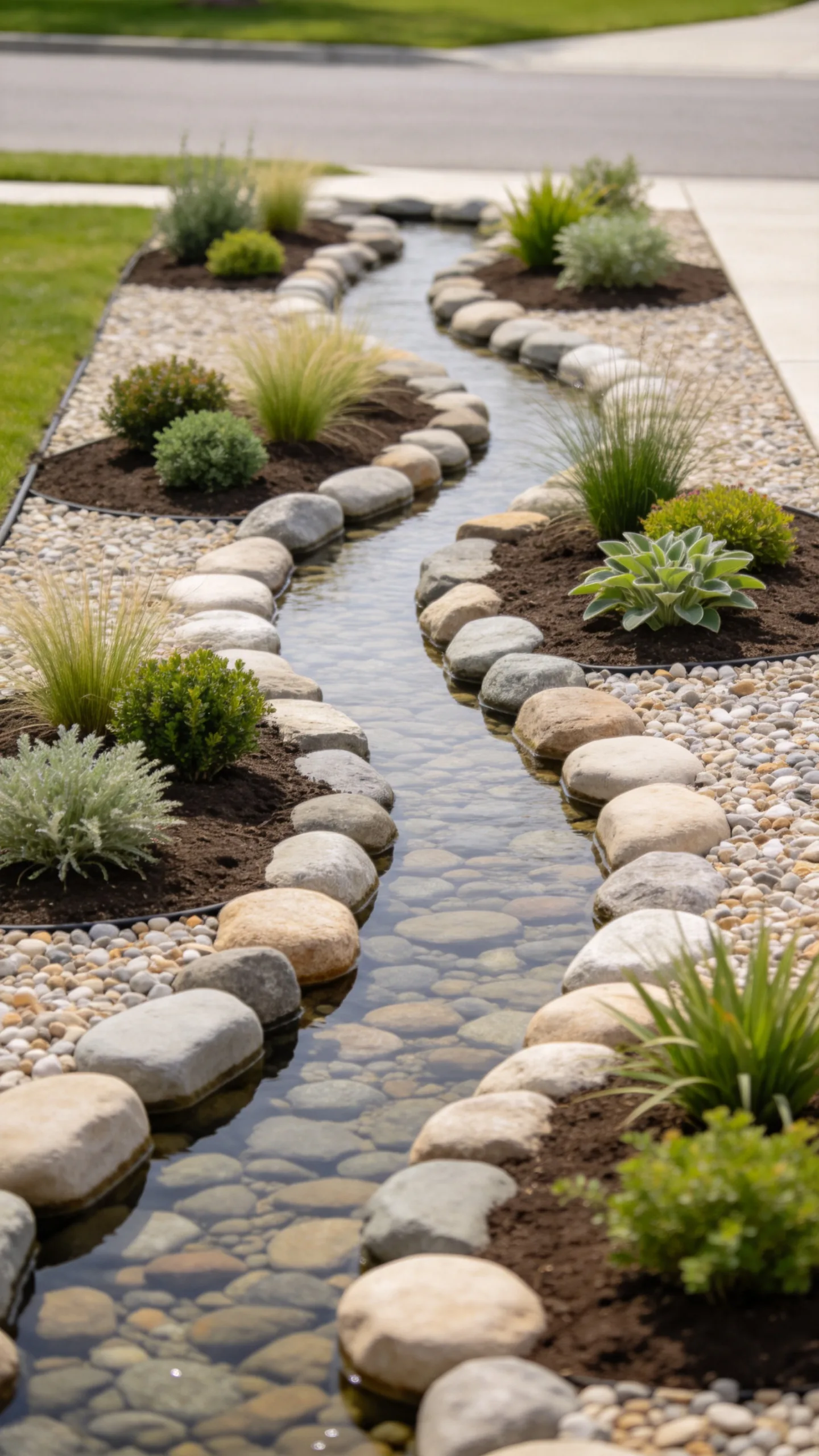 21. Low-Maintenance Rock Bed with Planted Pockets