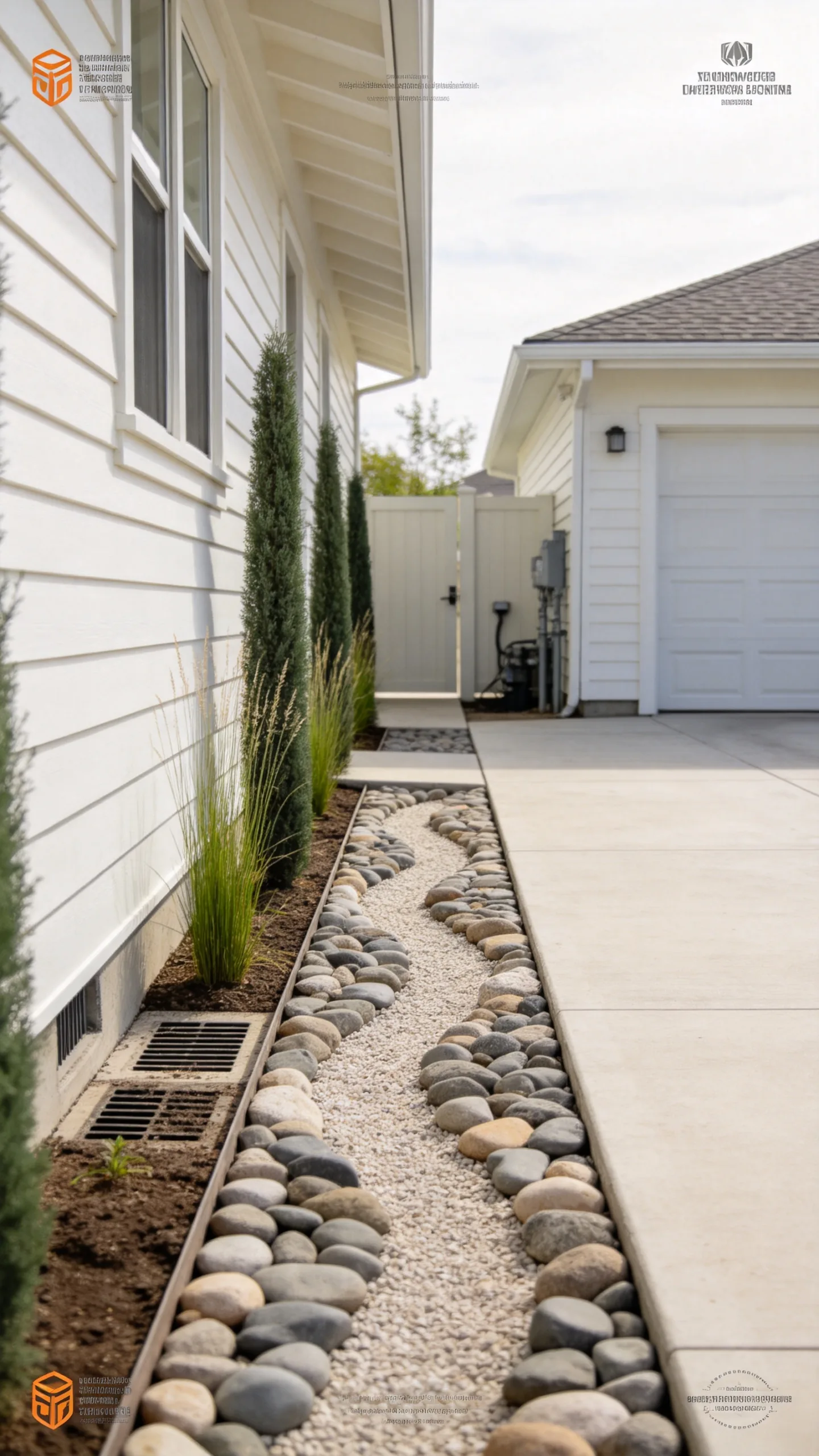 6. Narrow Side-Yard River Bed Visible from the Street