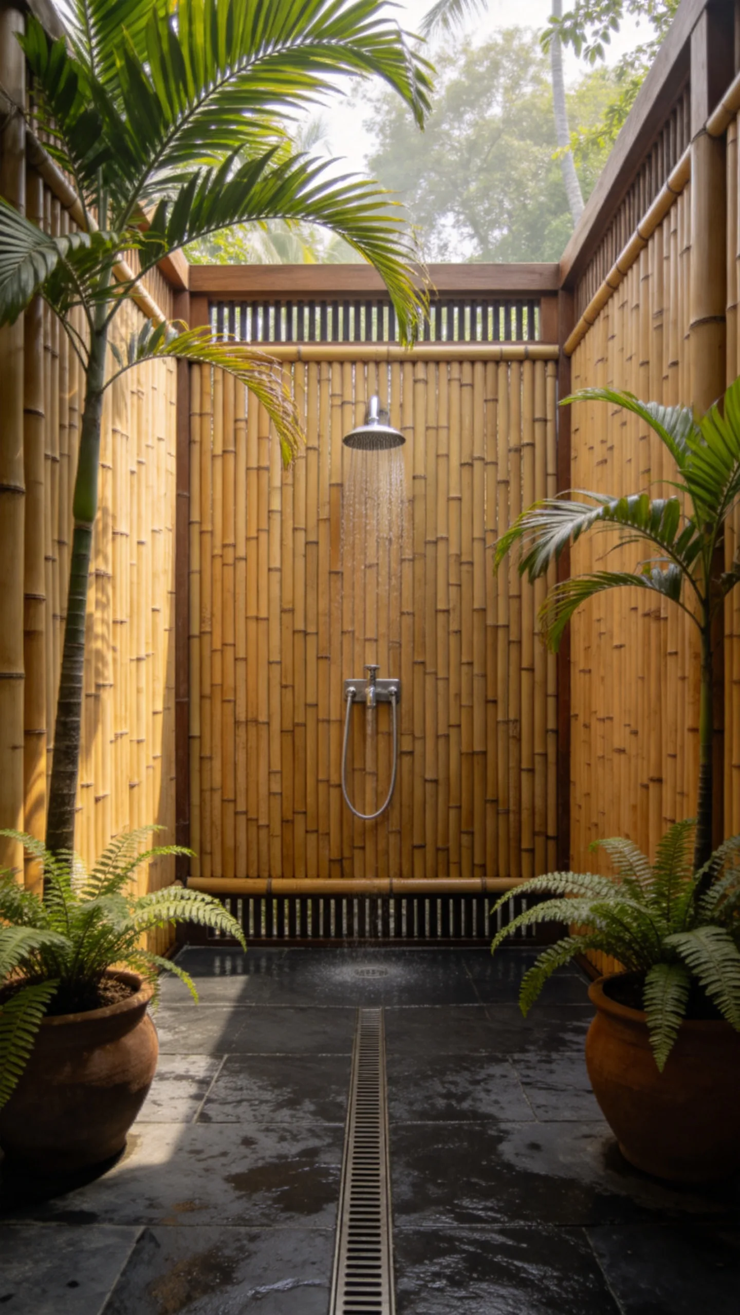 13. Outdoor Shower Screened With Bamboo
