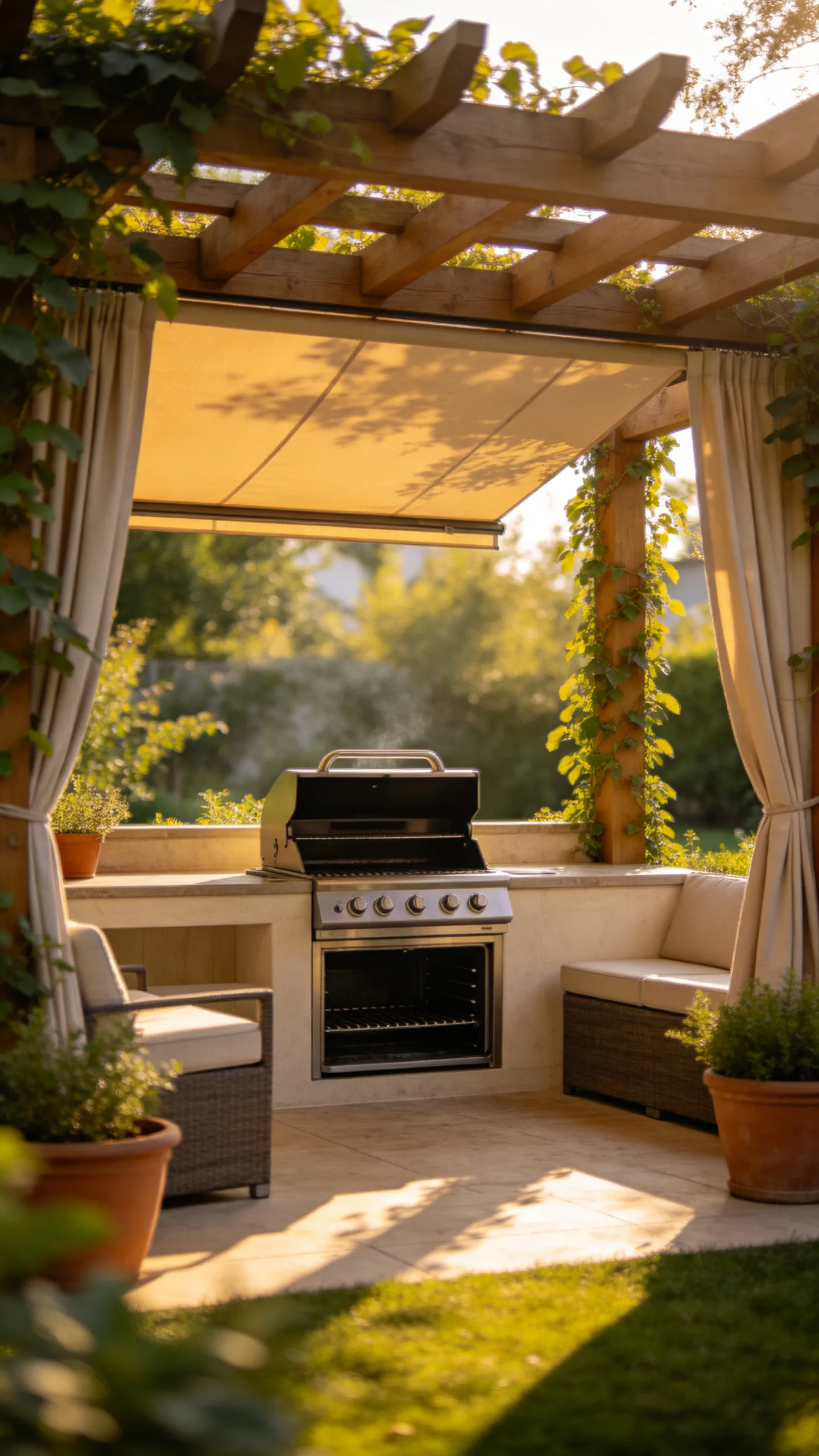 4. Install a Pergola Over the Cooking Area