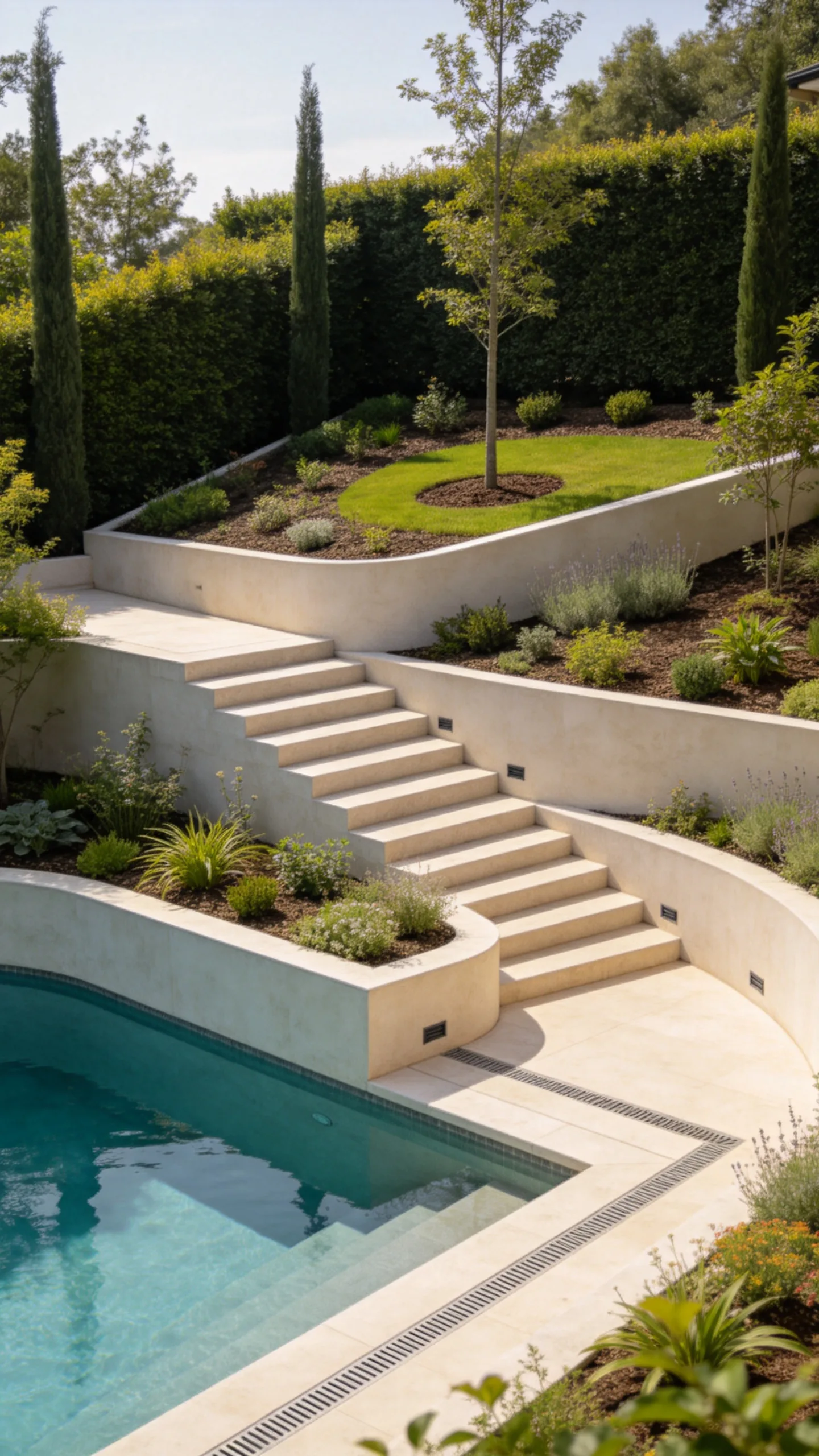 14. Multi-Level Pool Garden With Retaining Beds
